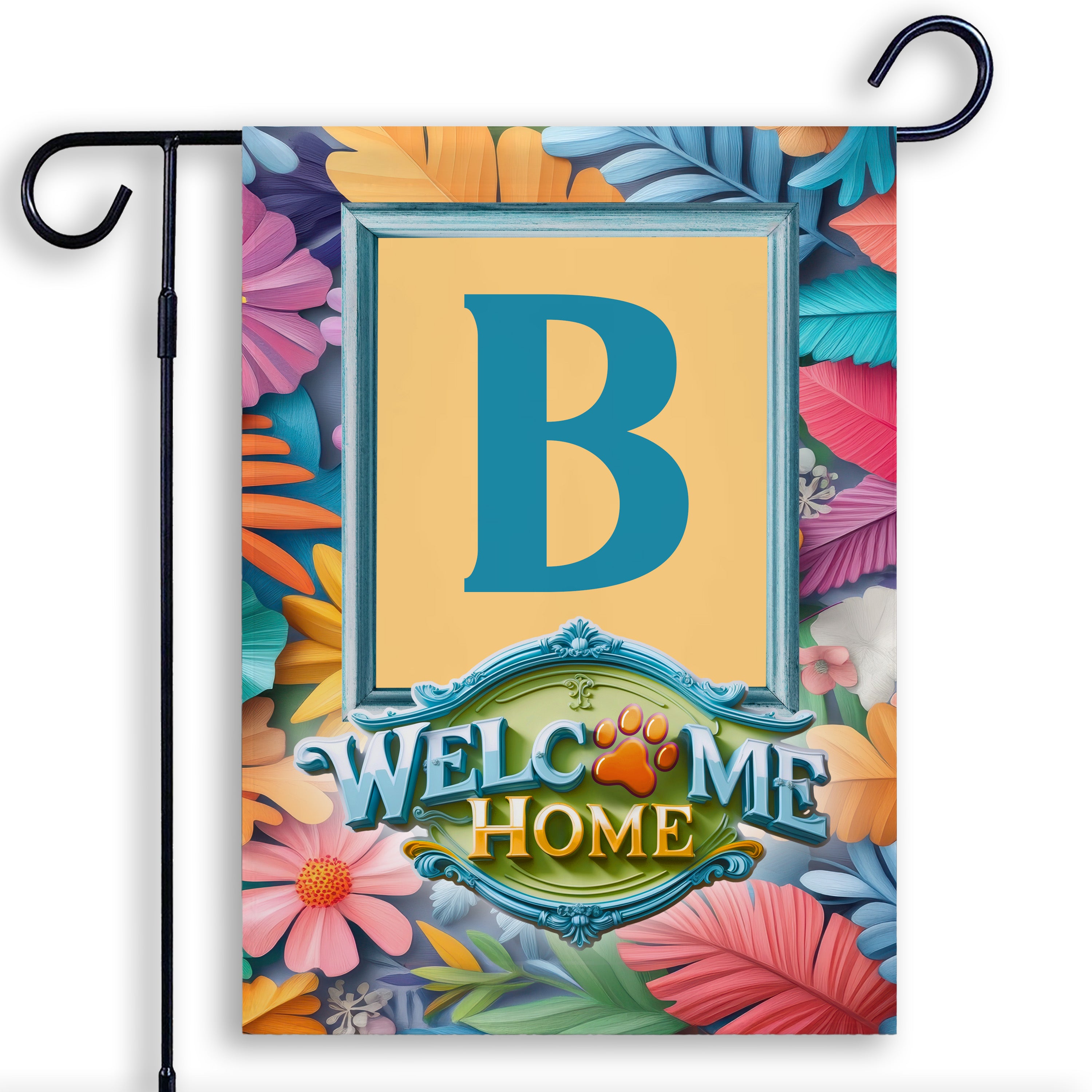 Welcome, Welcome Home Floral, Monogram, Garden Flag