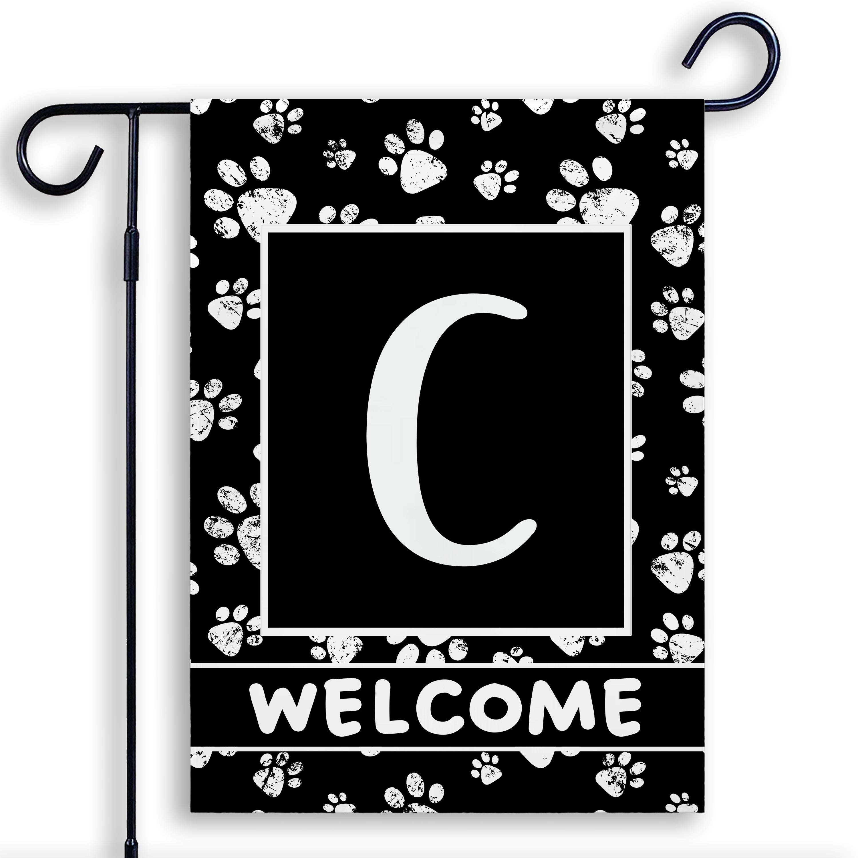 Welcome, Chalk Paws, Monogram, Garden Flag