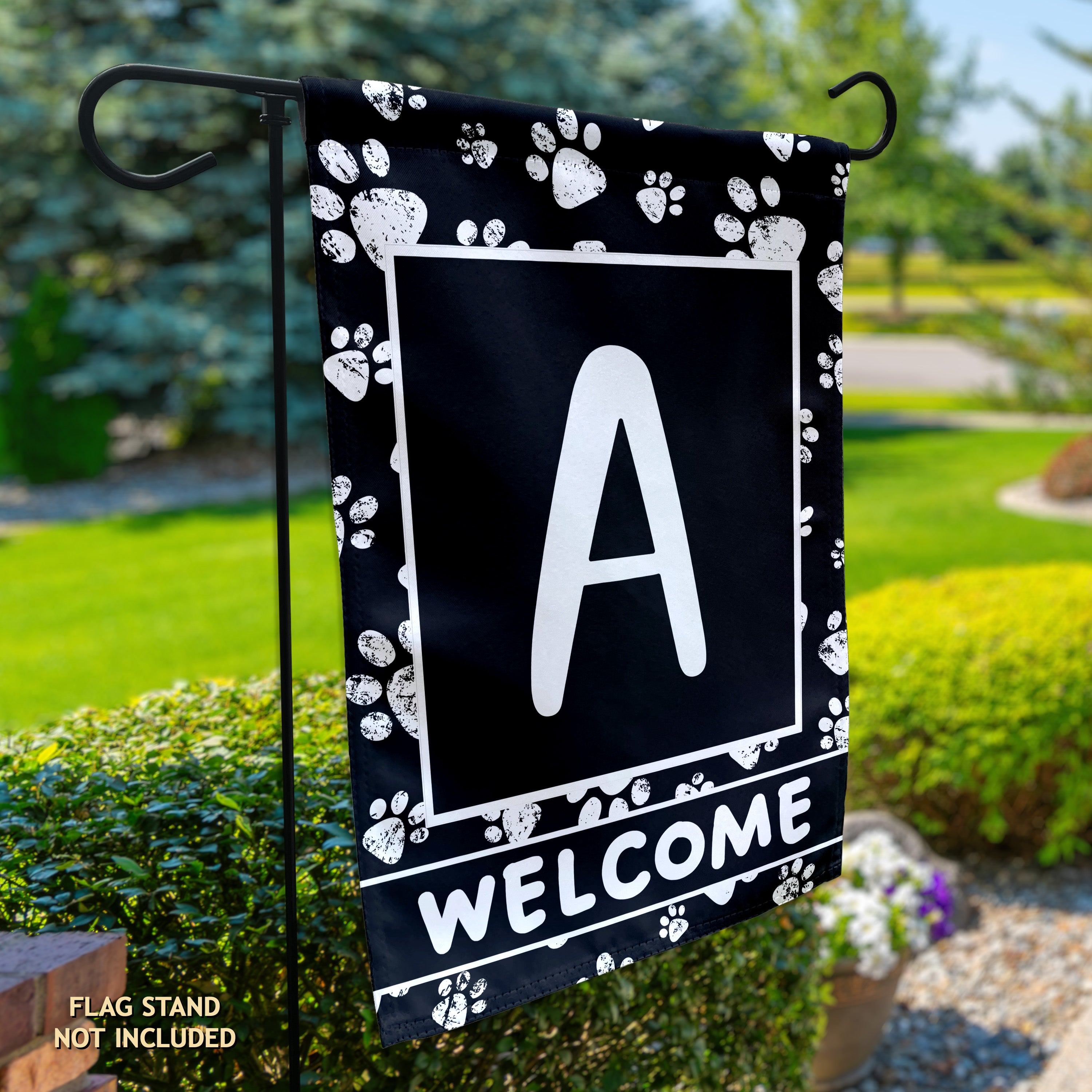 Welcome, Chalk Paws, Monogram, Garden Flag
