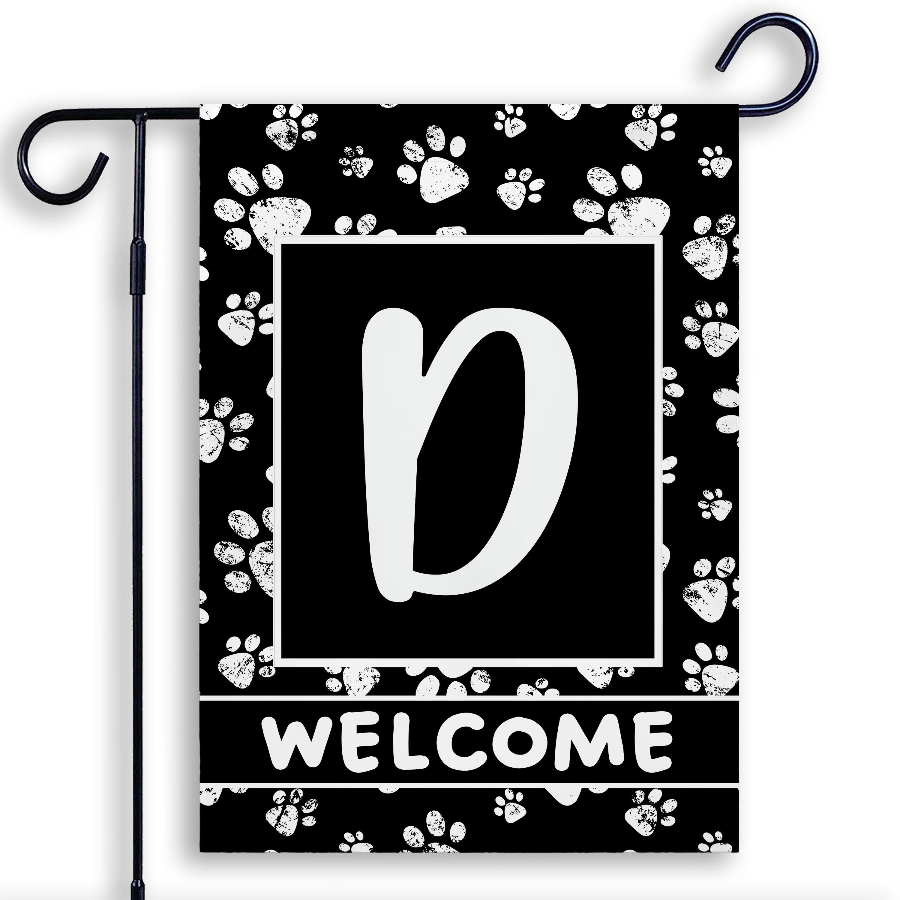 Welcome, Chalk Paws, Monogram, Garden Flag
