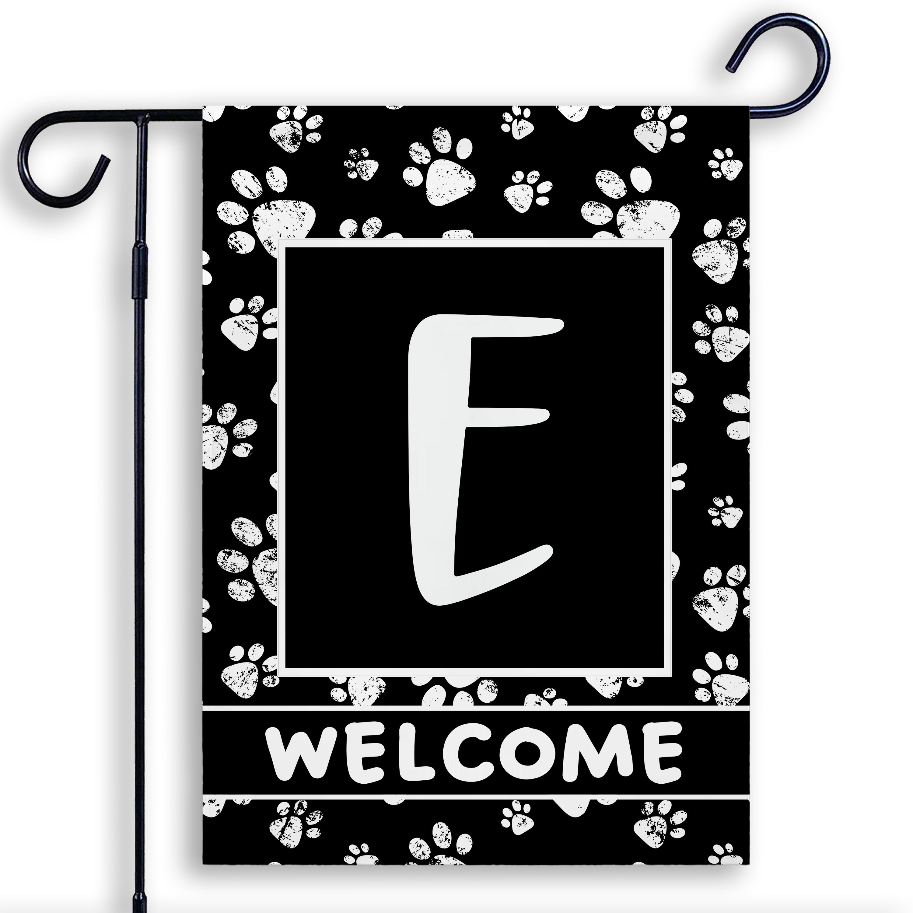 Welcome, Chalk Paws, Monogram, Garden Flag