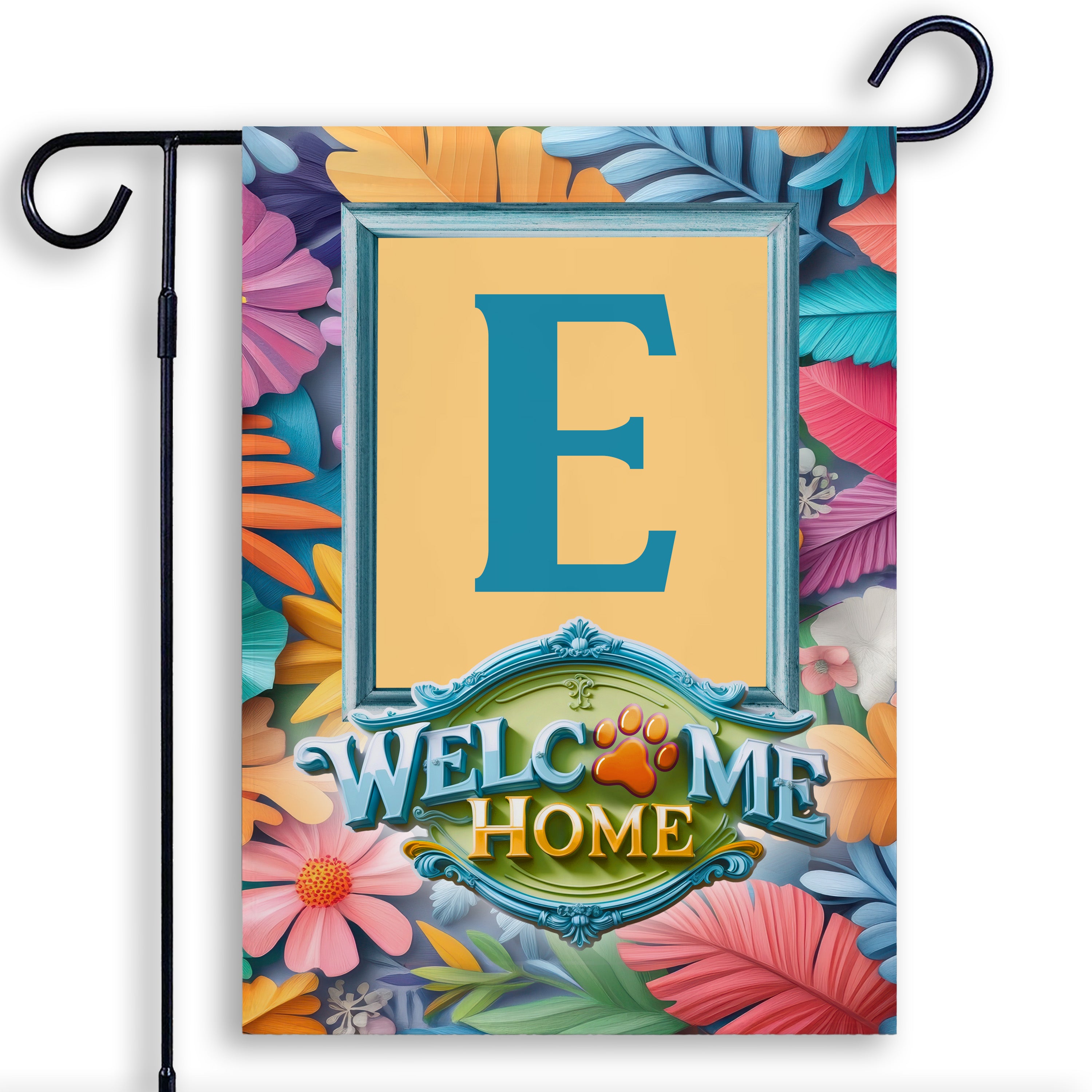 Welcome, Welcome Home Floral, Monogram, Garden Flag