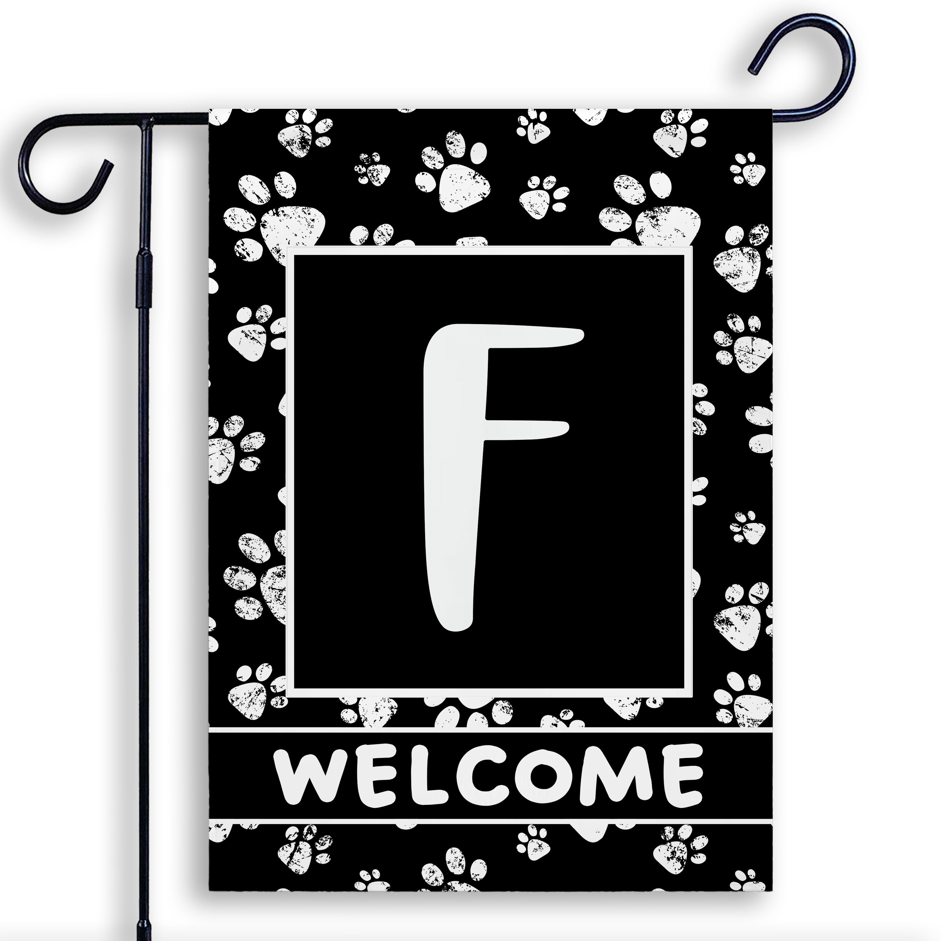 Welcome, Chalk Paws, Monogram, Garden Flag