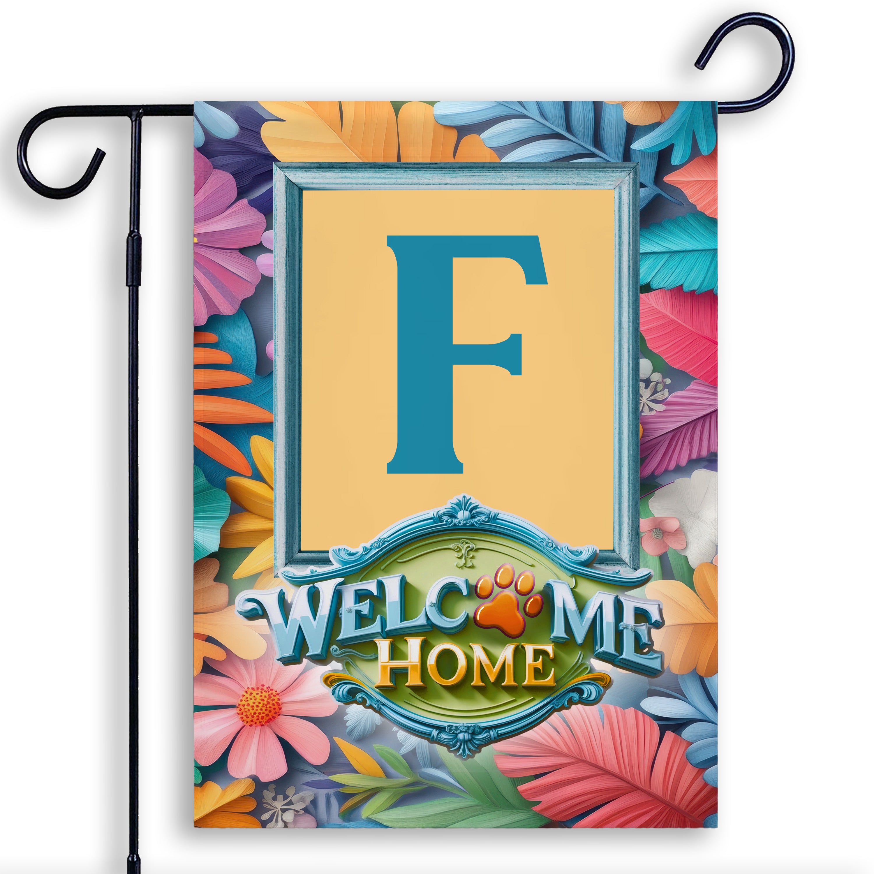 Welcome, Welcome Home Floral, Monogram, Garden Flag