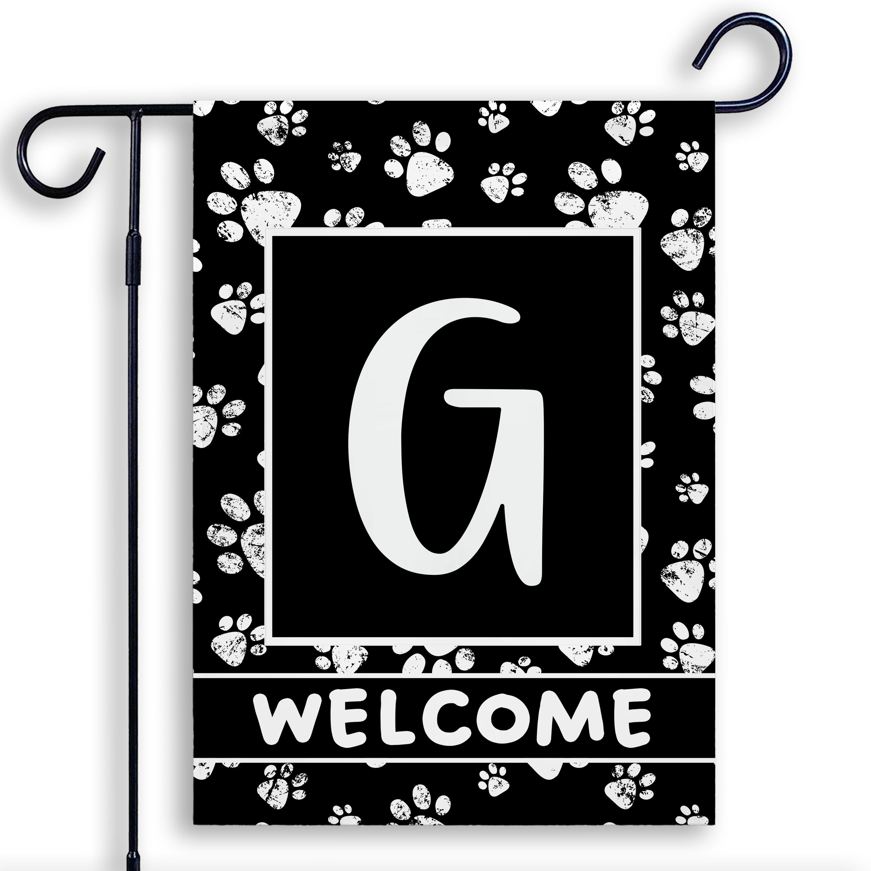 Welcome, Chalk Paws, Monogram, Garden Flag