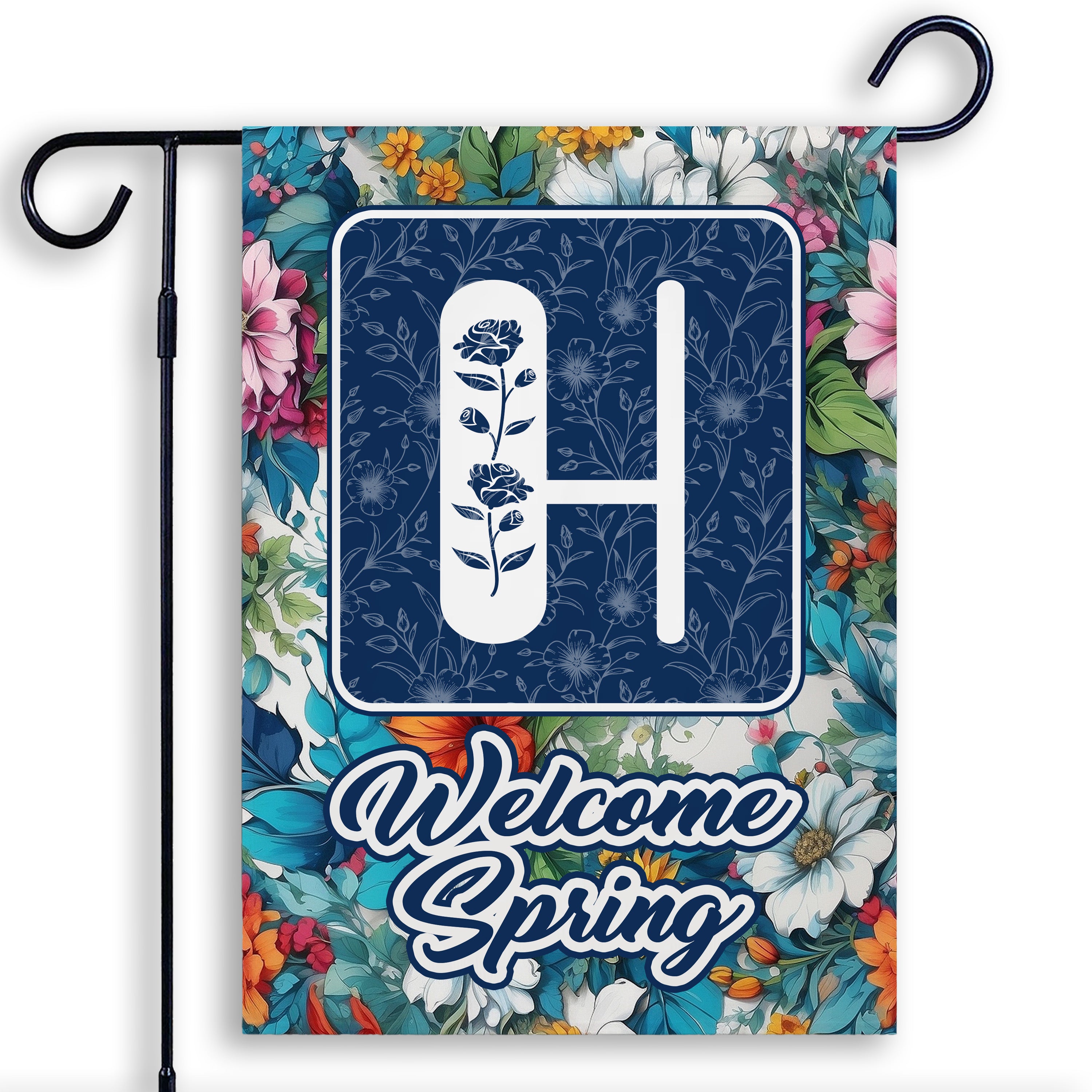 Spring, Welcome Spring,  Monogram, Garden Flag