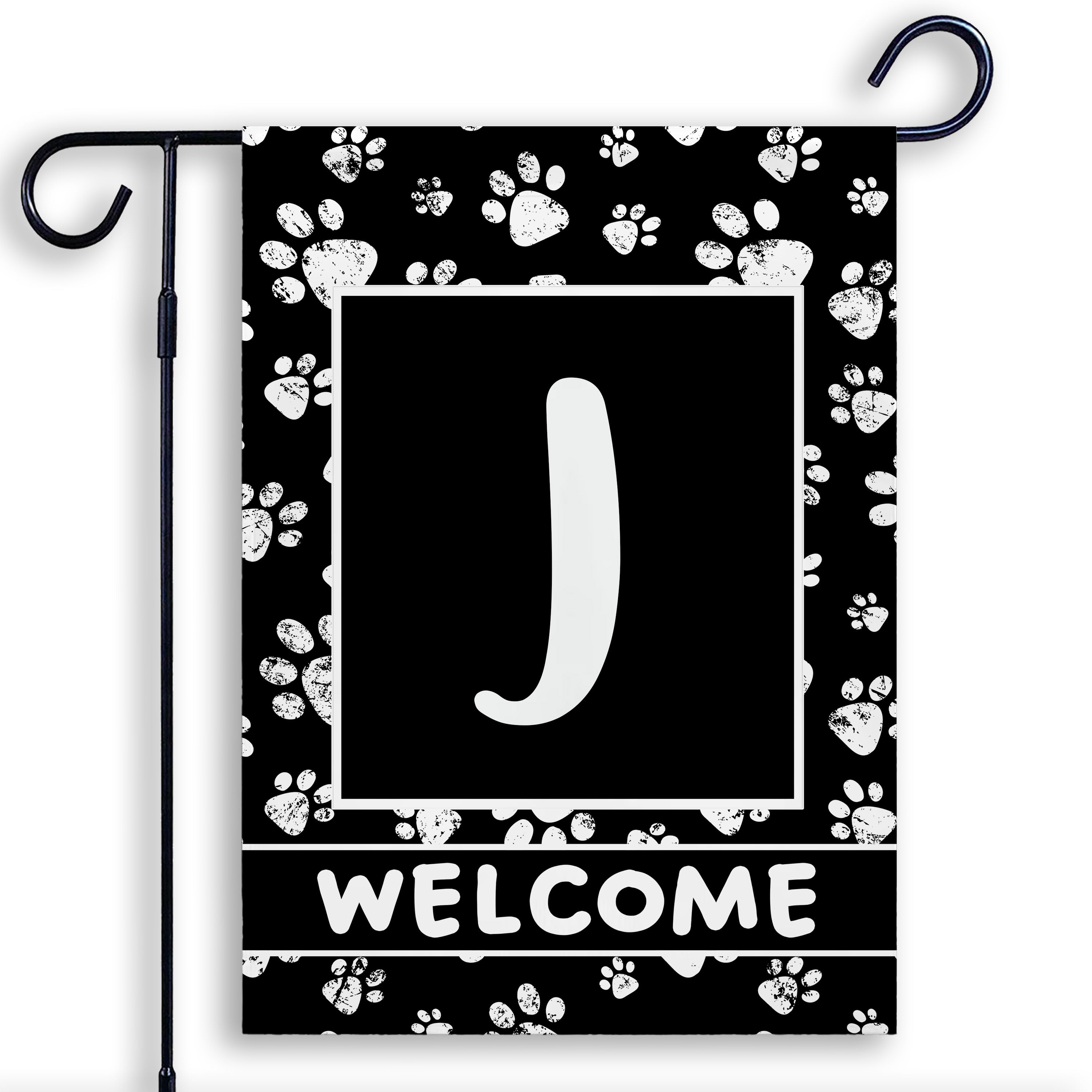 Welcome, Chalk Paws, Monogram, Garden Flag