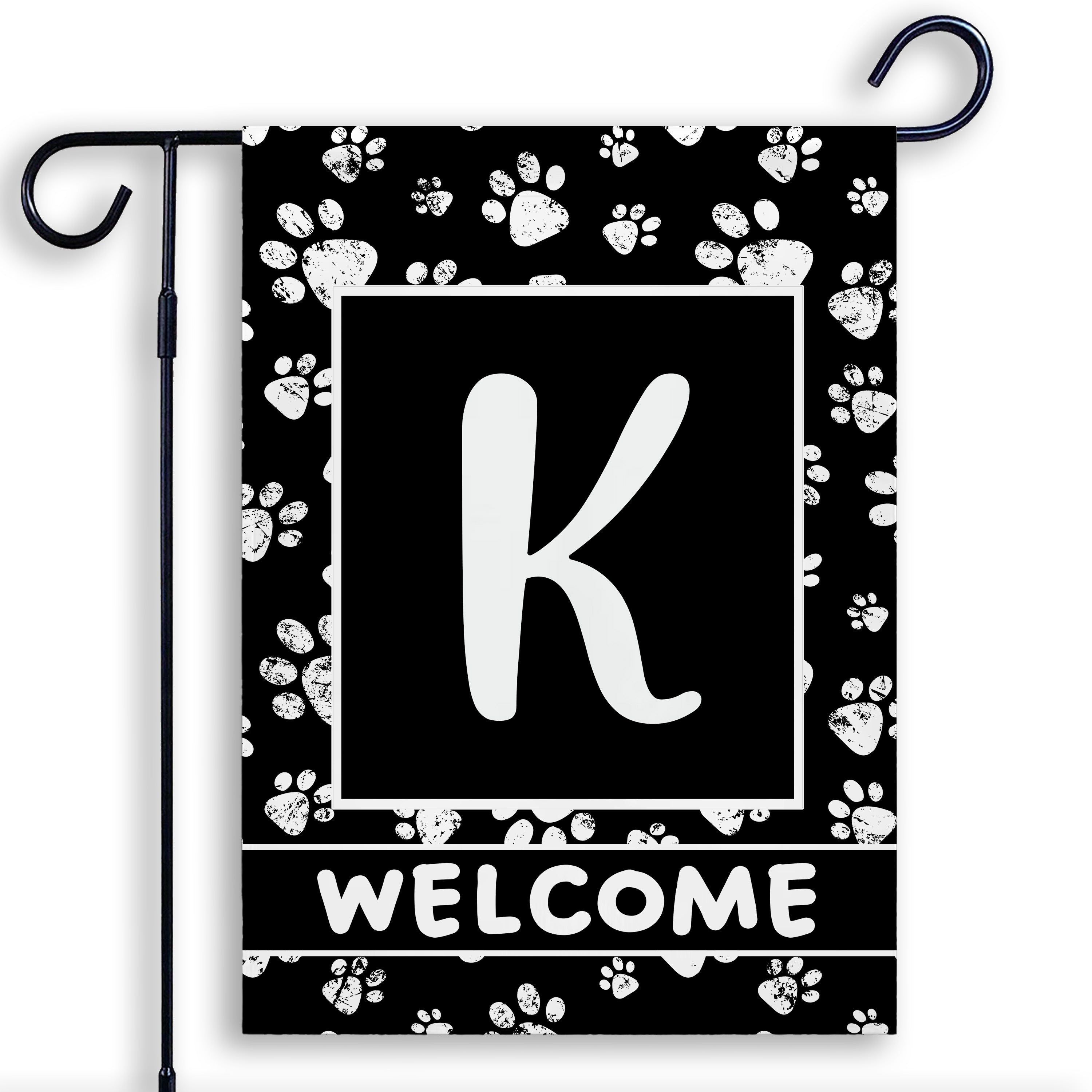 Welcome, Chalk Paws, Monogram, Garden Flag