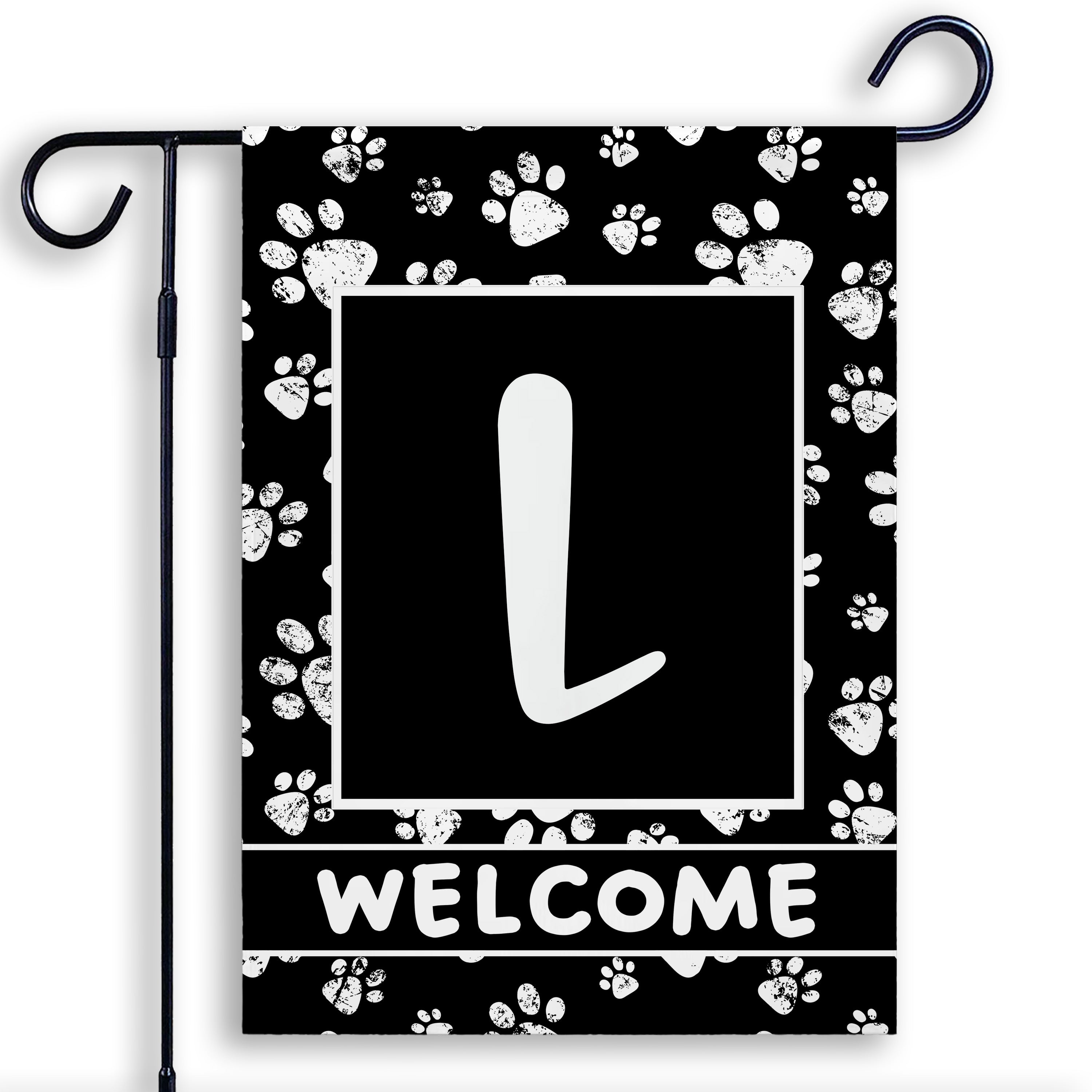 Welcome, Chalk Paws, Monogram, Garden Flag