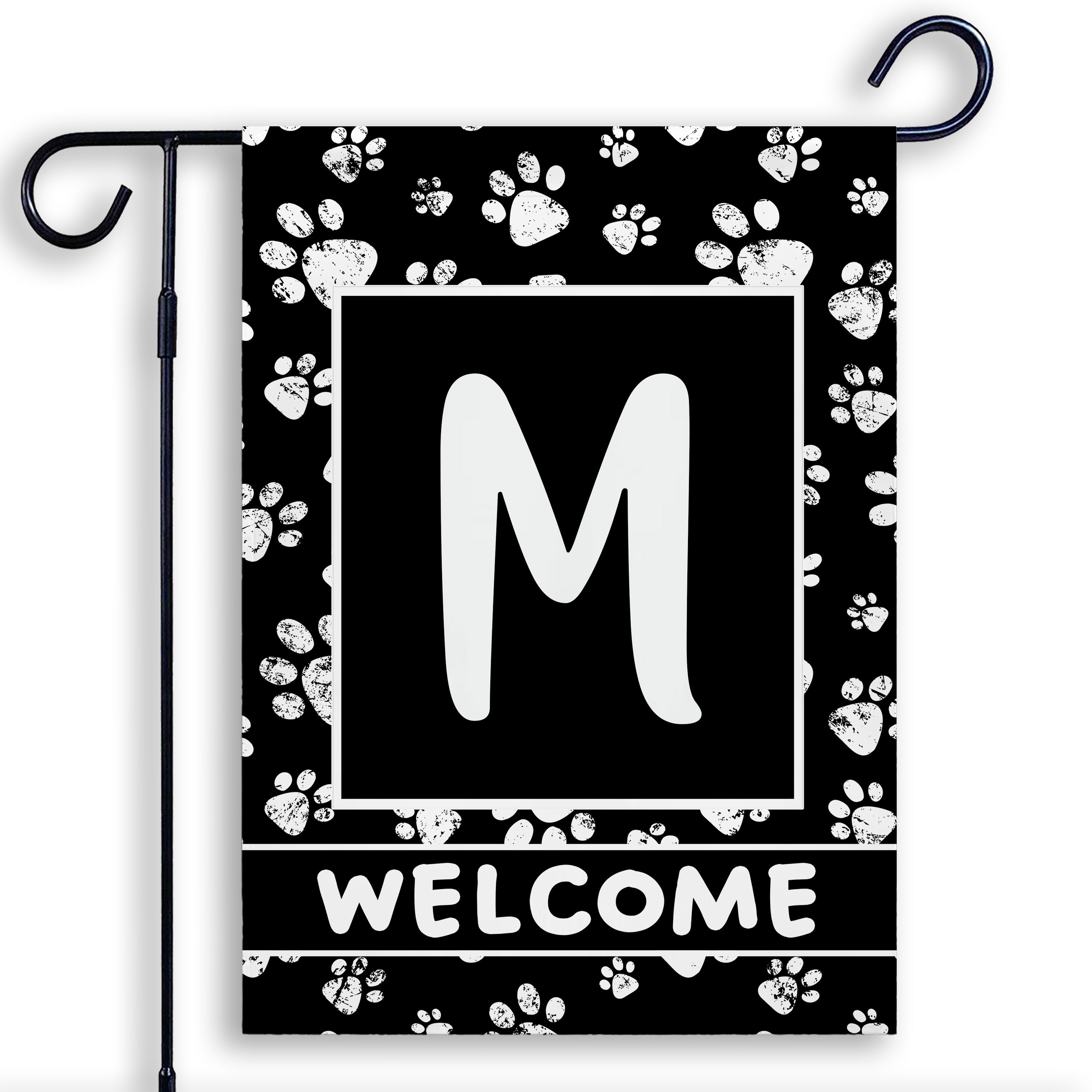 Welcome, Chalk Paws, Monogram, Garden Flag
