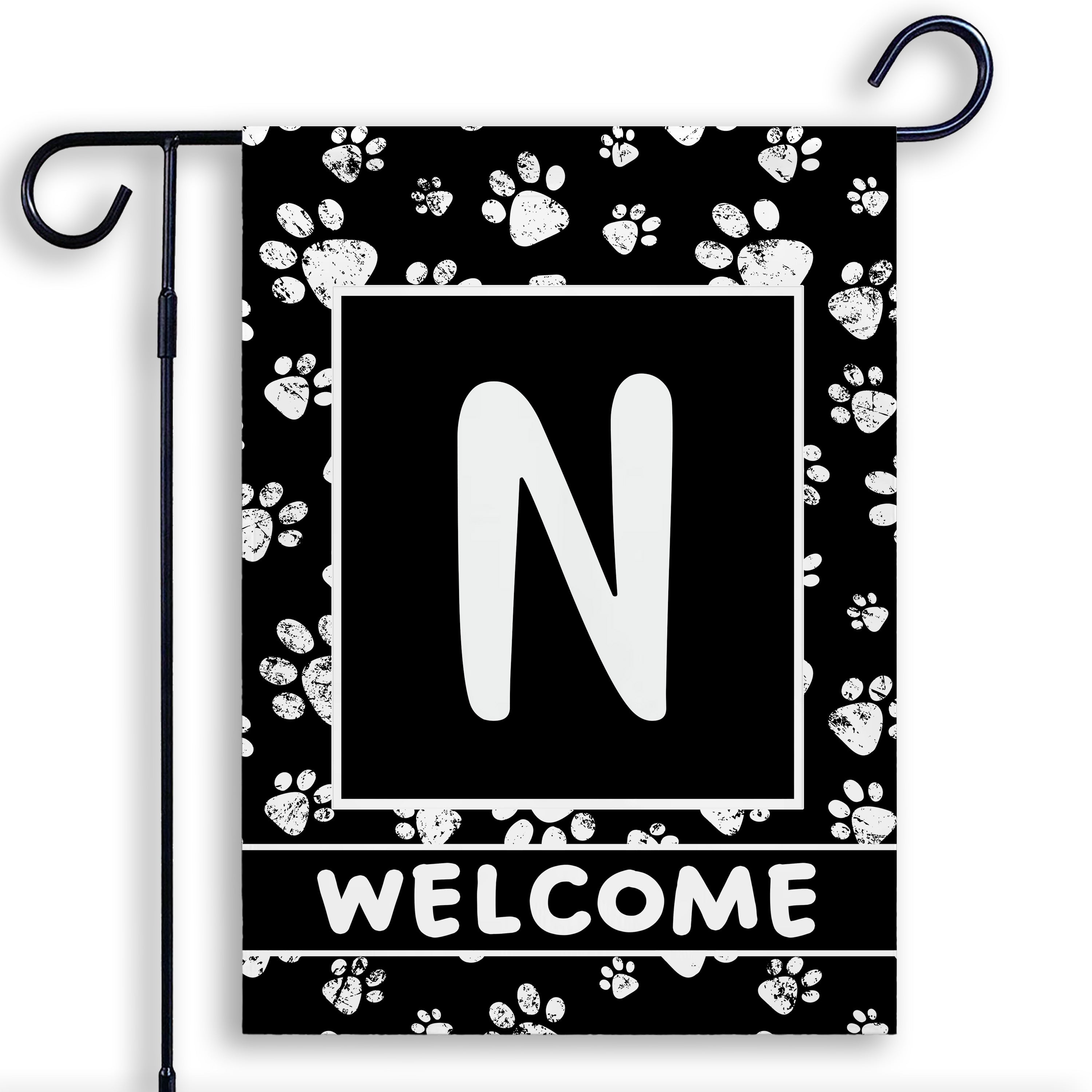Welcome, Chalk Paws, Monogram, Garden Flag