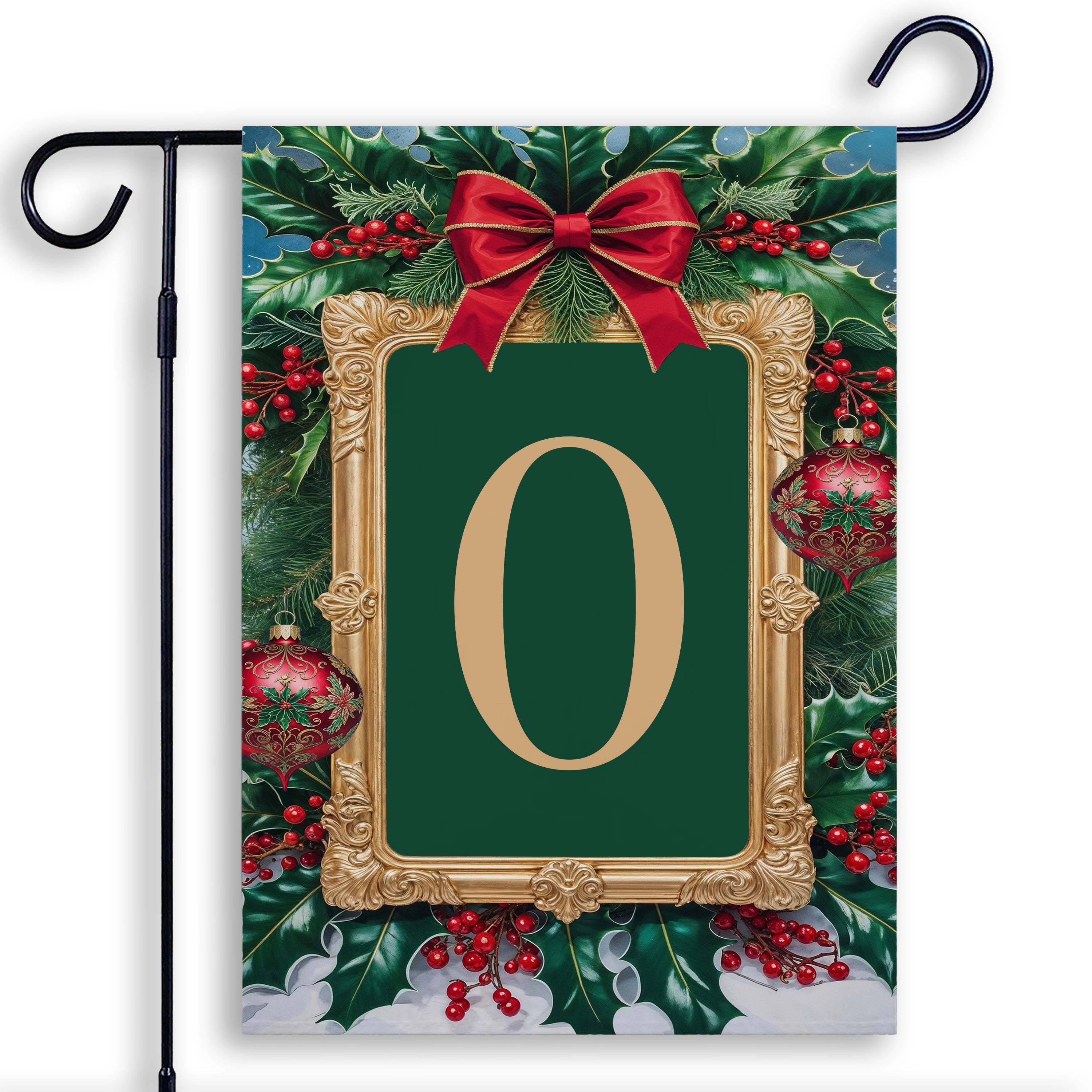 Christmas, Holly Berries Frame, Monogram, Garden Flag