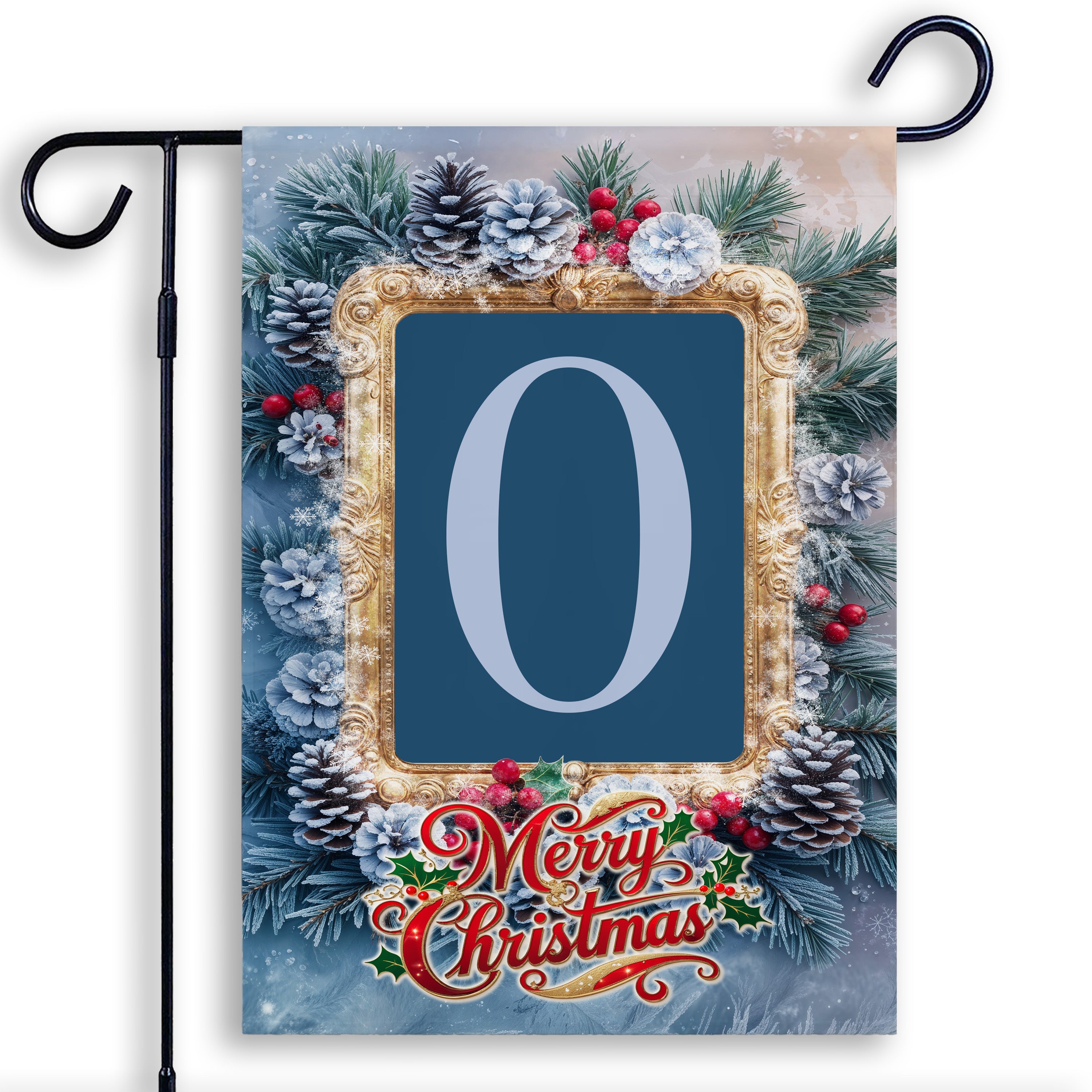 Christmas, Snowy Pine Cones, Monogram, Garden Flag