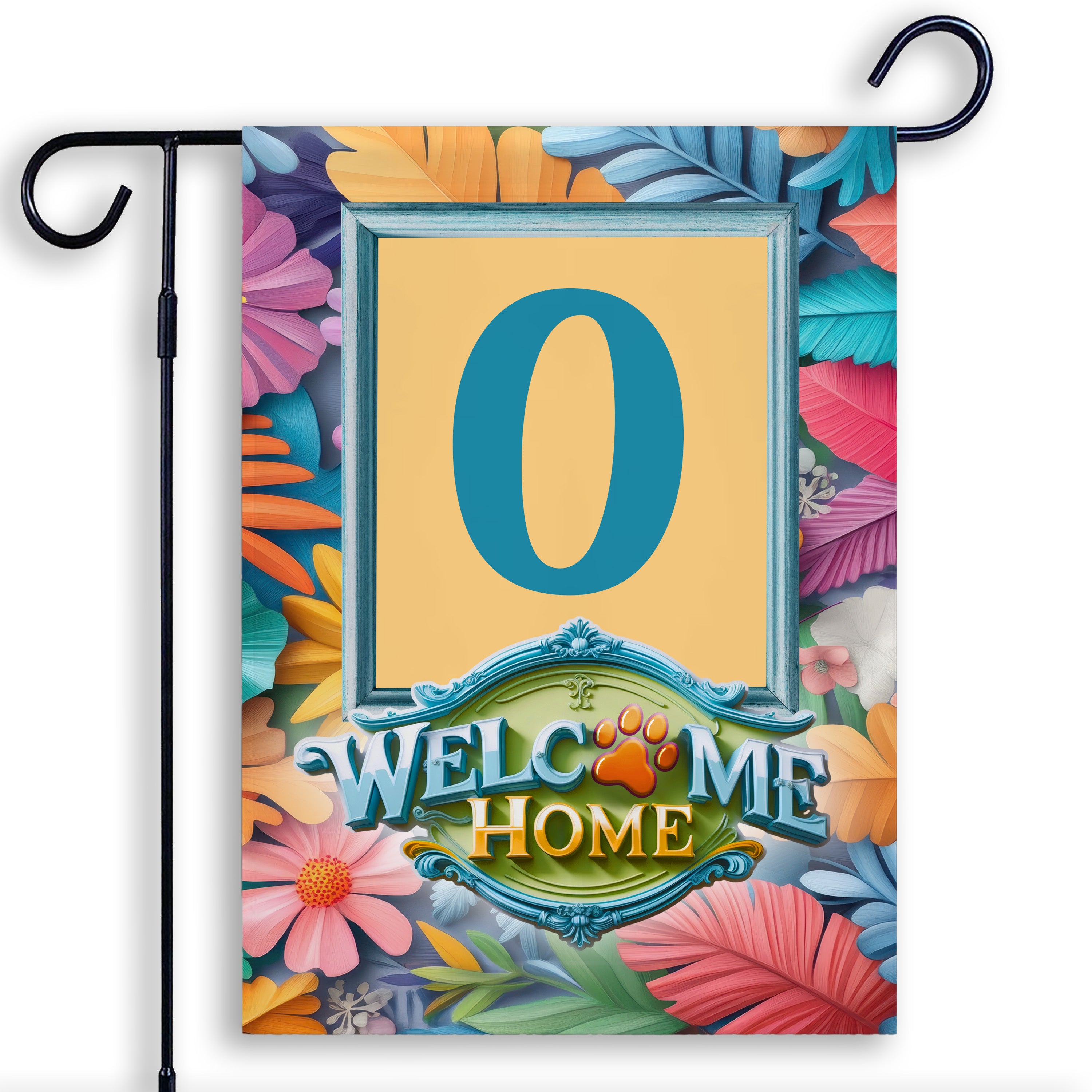 Welcome, Welcome Home Floral, Monogram, Garden Flag
