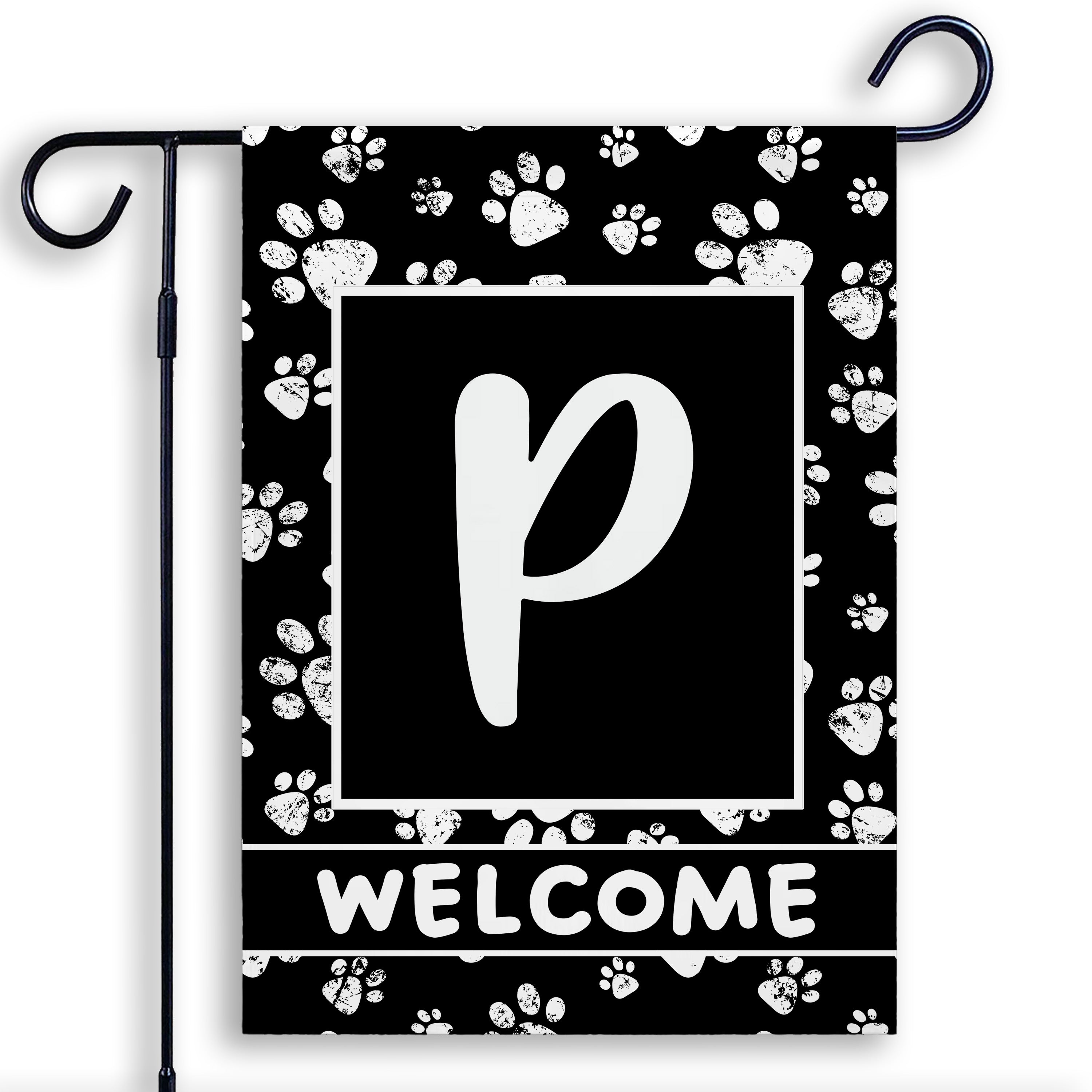Welcome, Chalk Paws, Monogram, Garden Flag