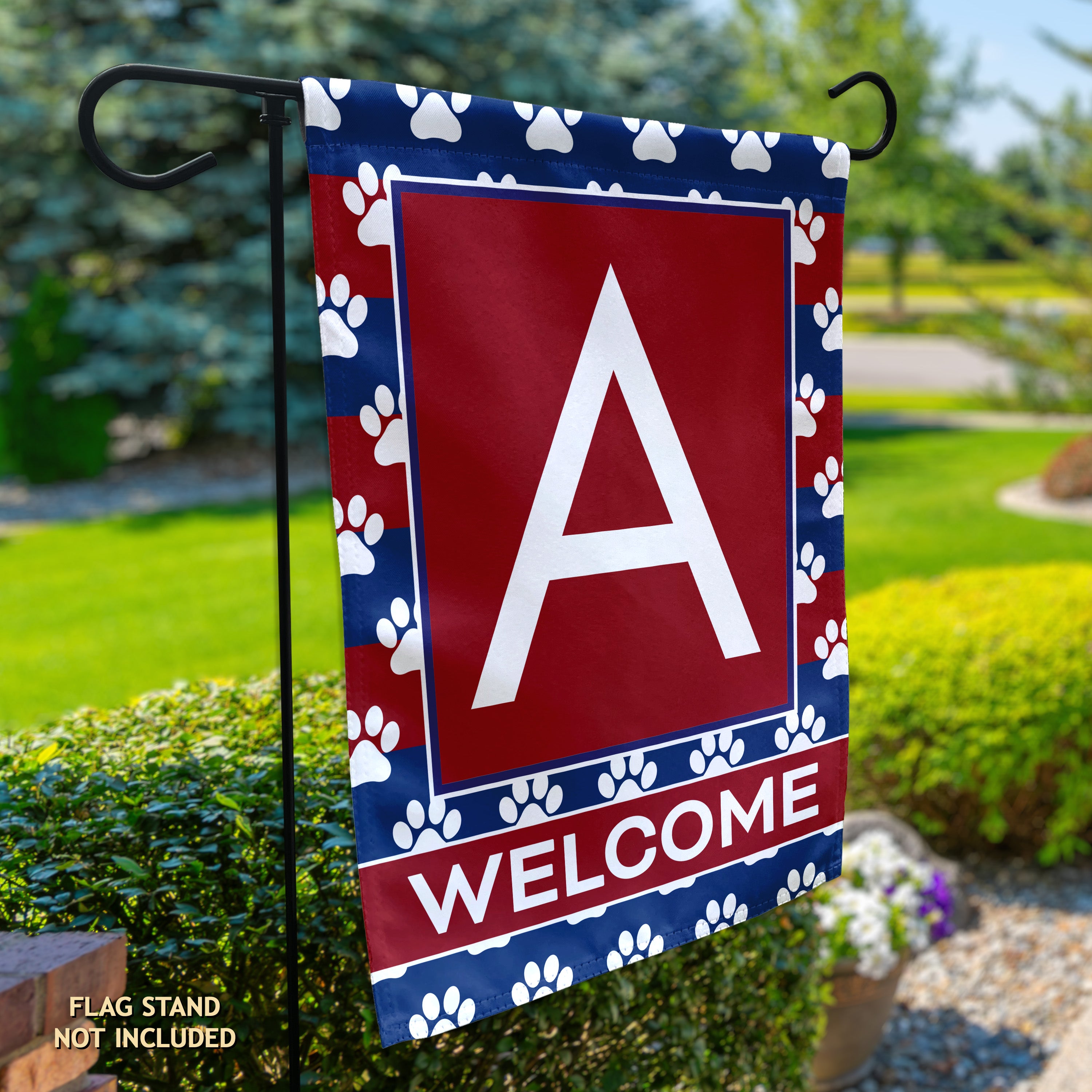 Patriotic, Paws Stripes, Monogram, Garden Flag