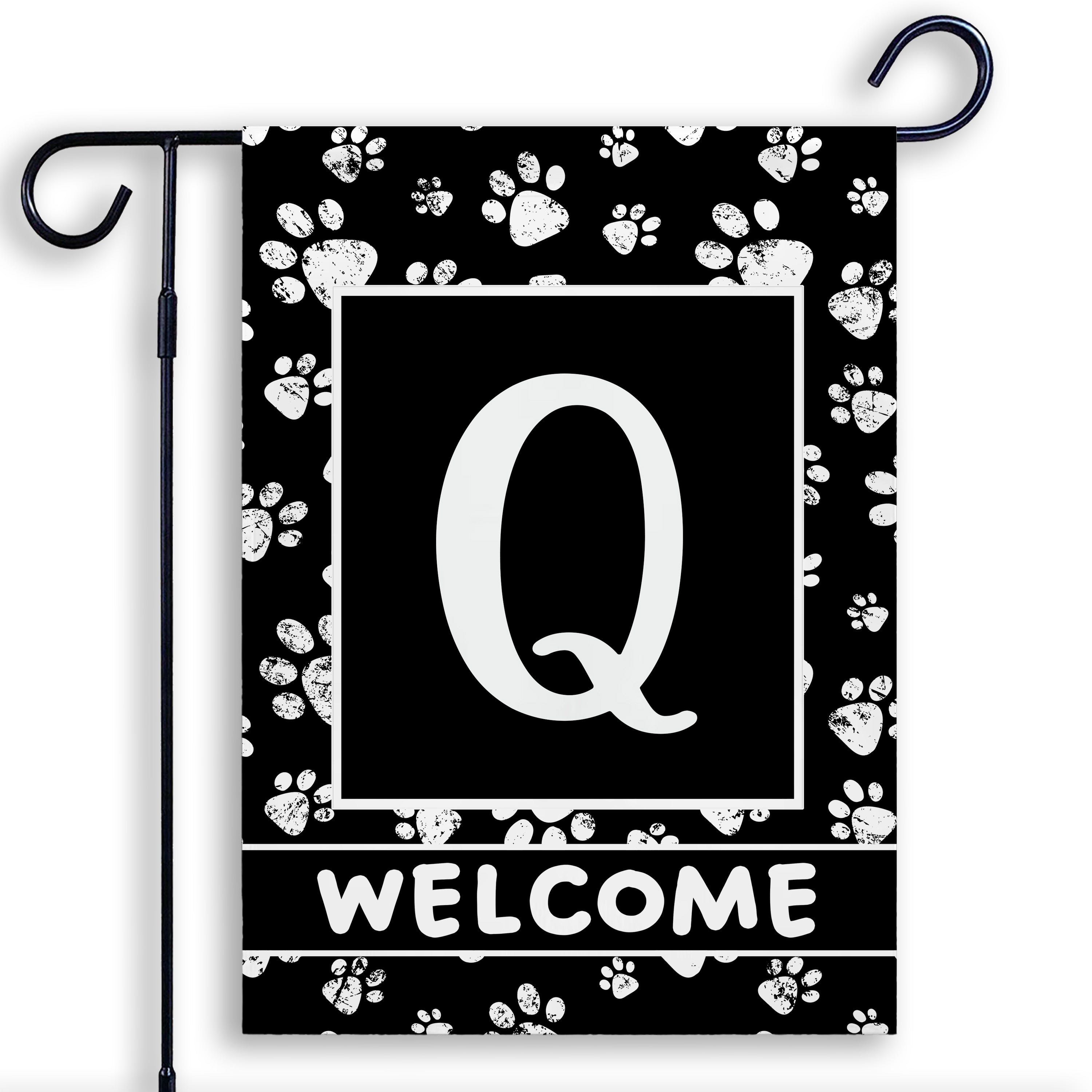 Welcome, Chalk Paws, Monogram, Garden Flag