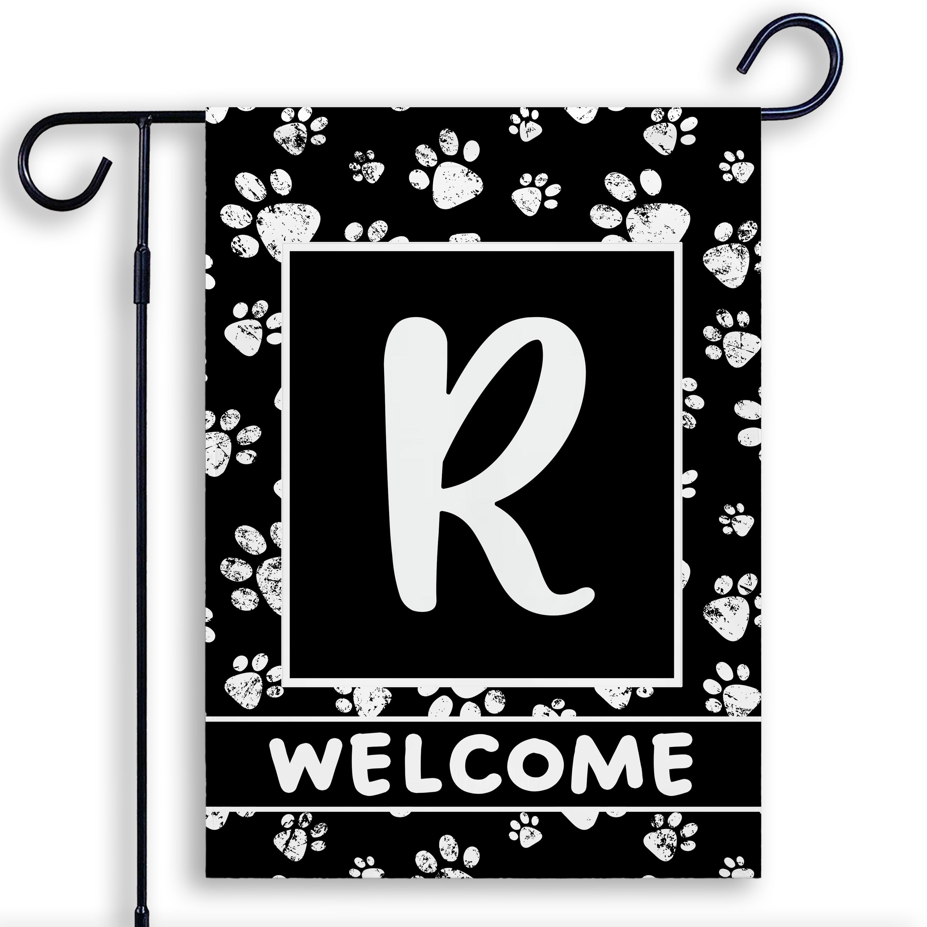 Welcome, Chalk Paws, Monogram, Garden Flag