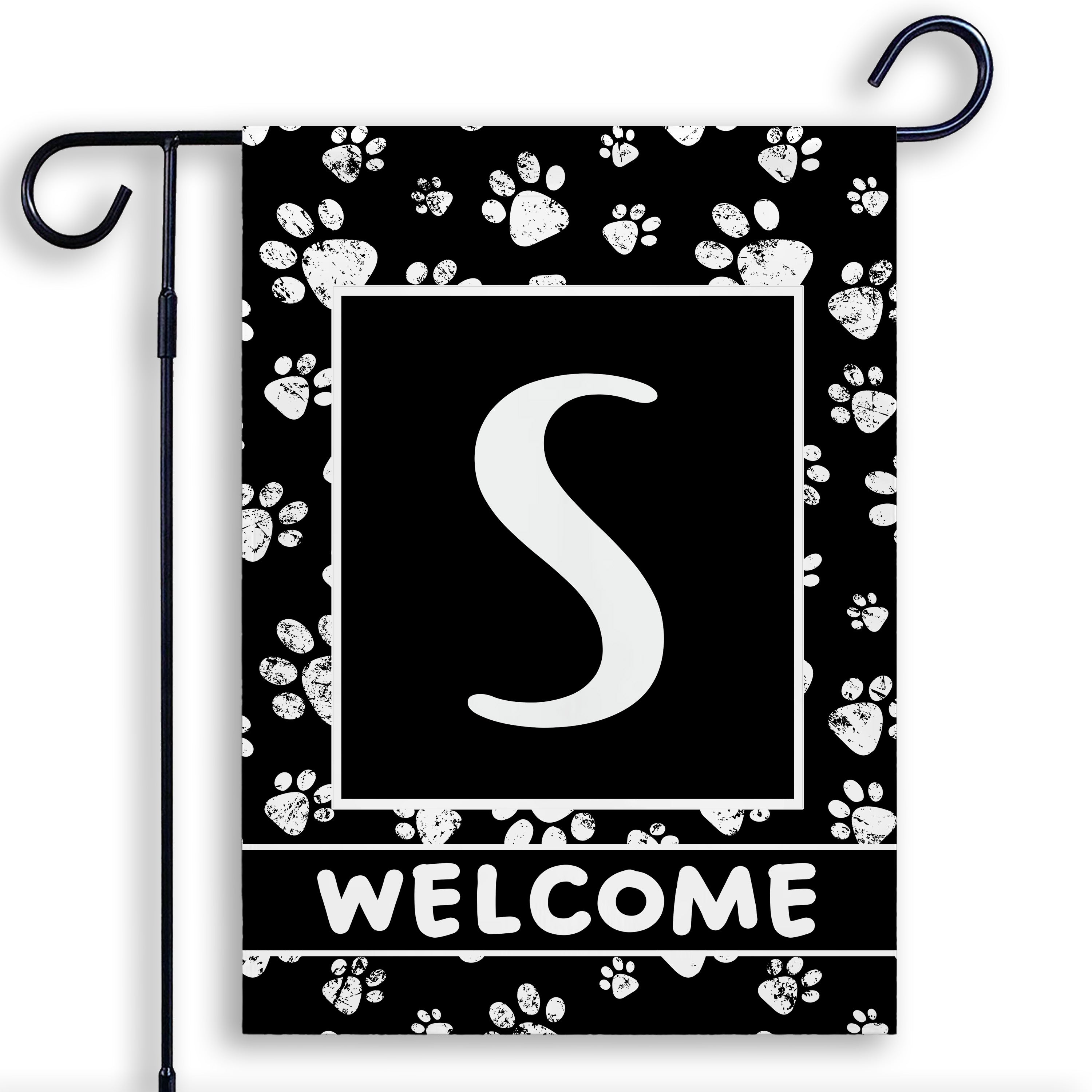 Welcome, Chalk Paws, Monogram, Garden Flag