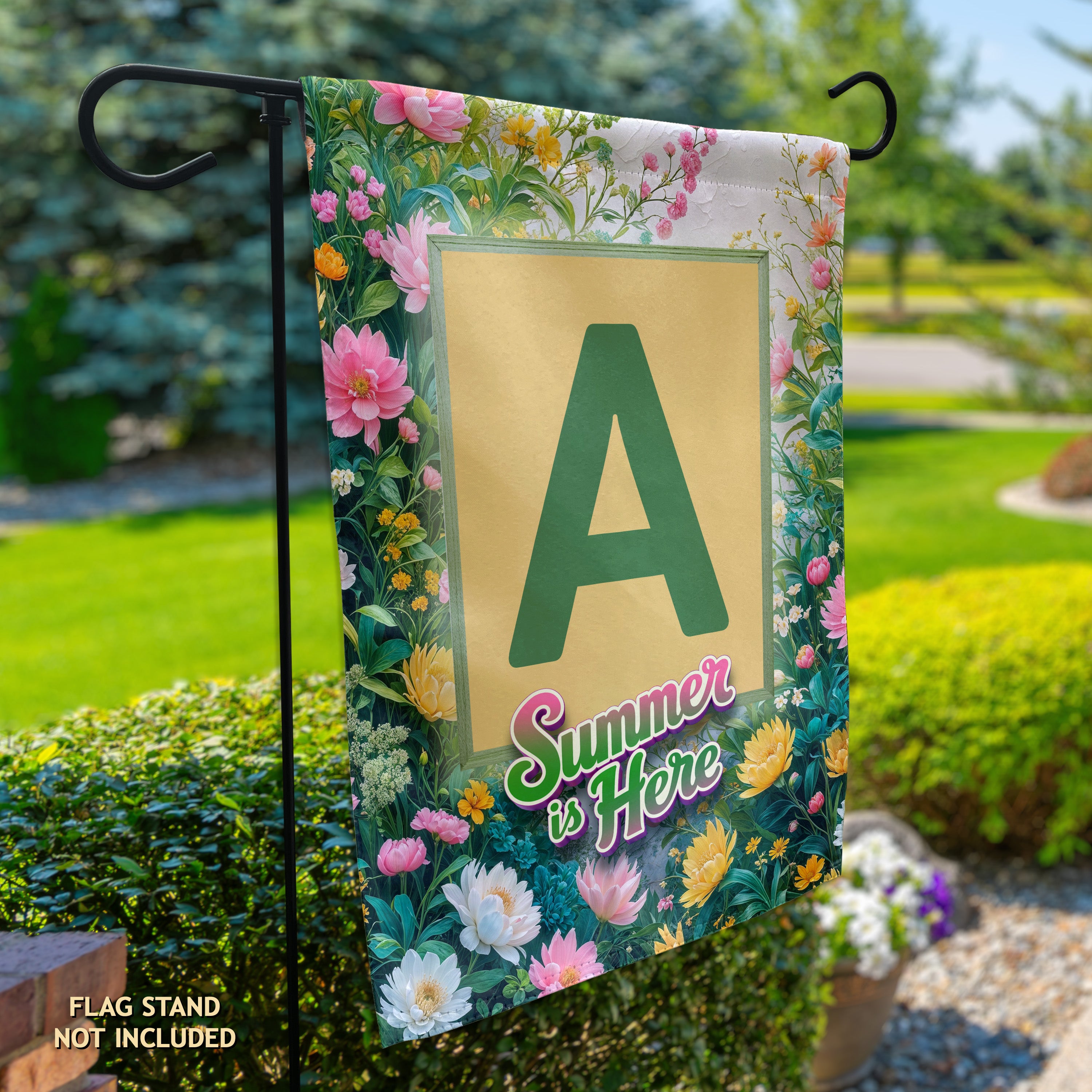 Summer, Summer is Here,  Monogram, Garden Flag