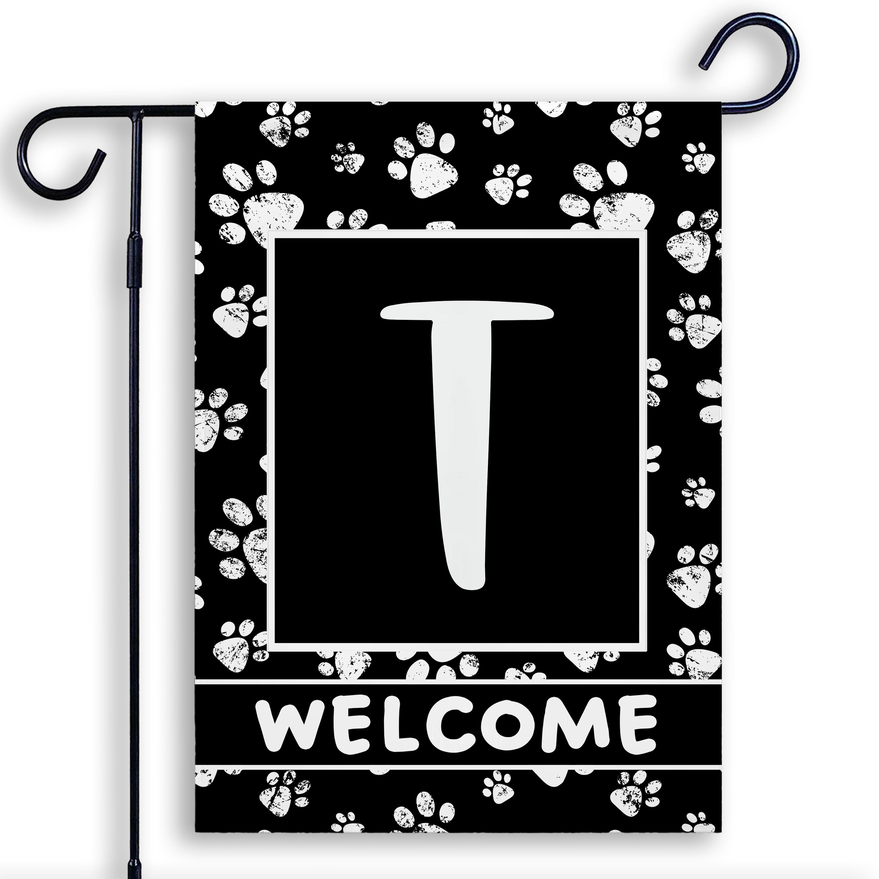 Welcome, Chalk Paws, Monogram, Garden Flag