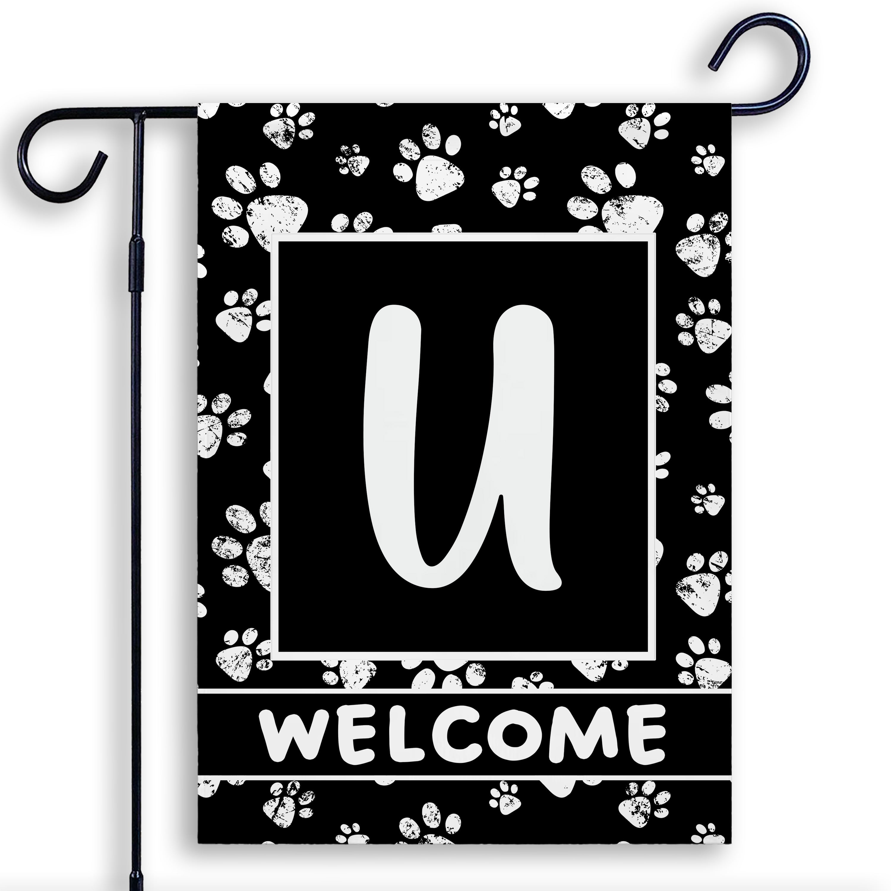 Welcome, Chalk Paws, Monogram, Garden Flag