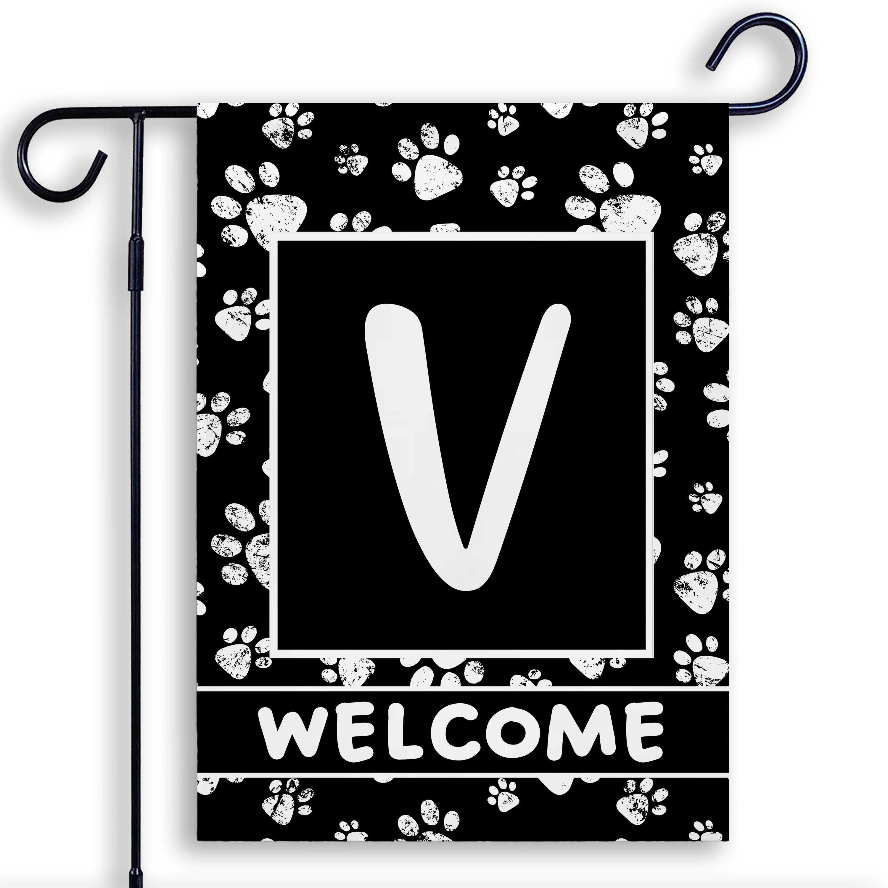 Welcome, Chalk Paws, Monogram, Garden Flag