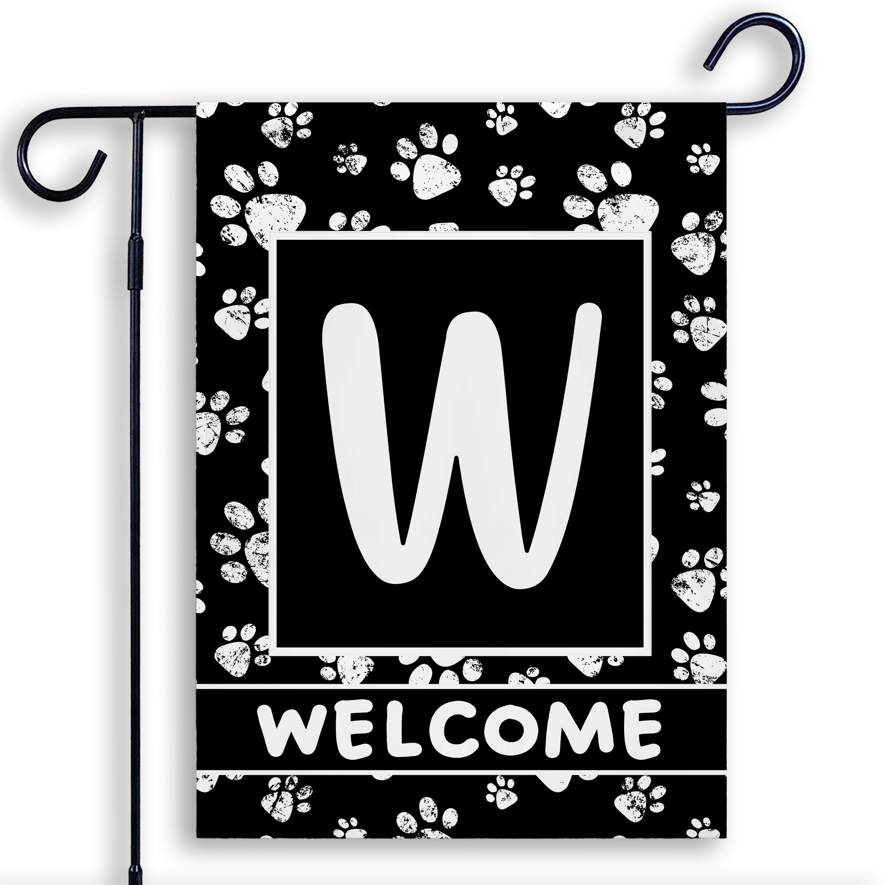 Welcome, Chalk Paws, Monogram, Garden Flag