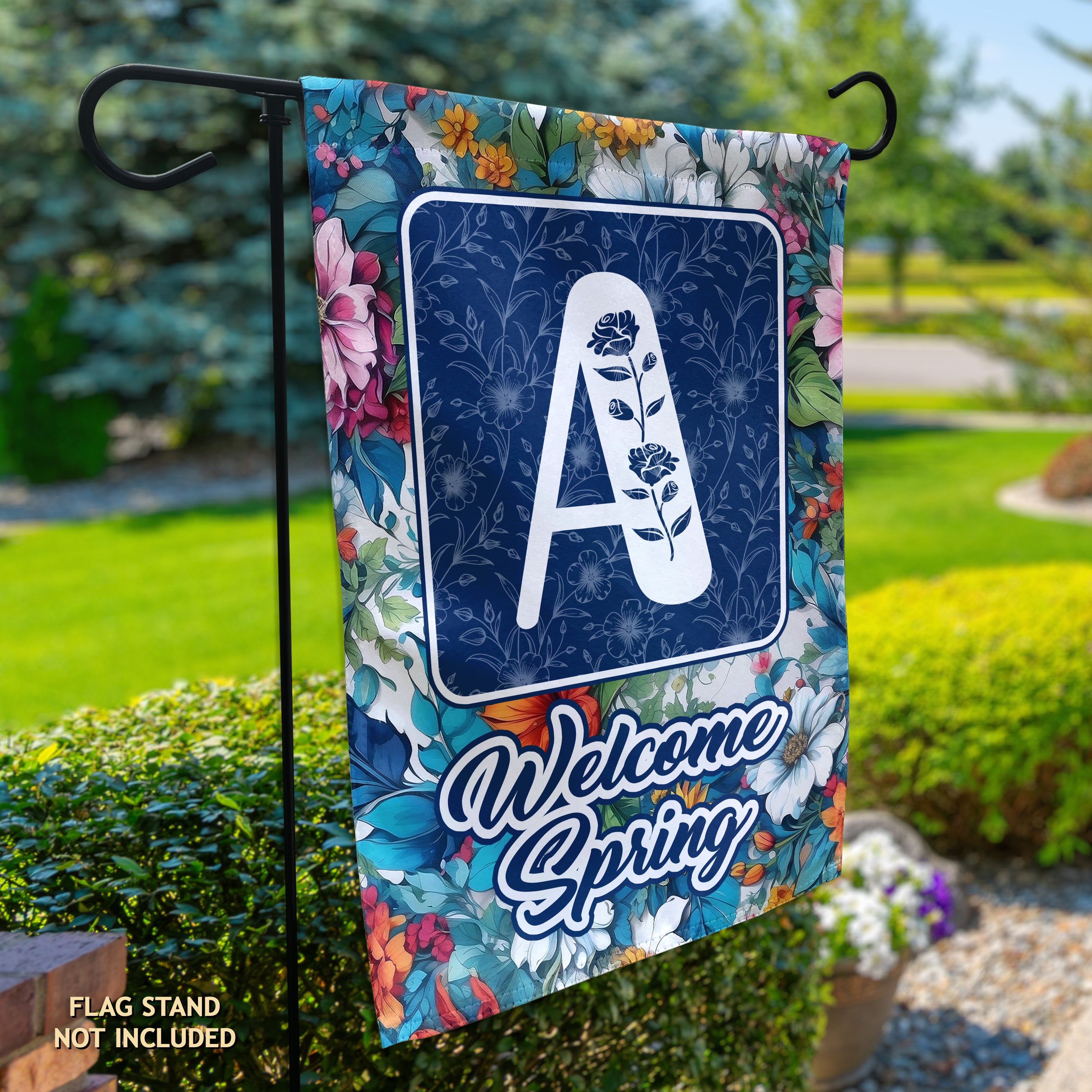Spring, Welcome Spring,  Monogram, Garden Flag