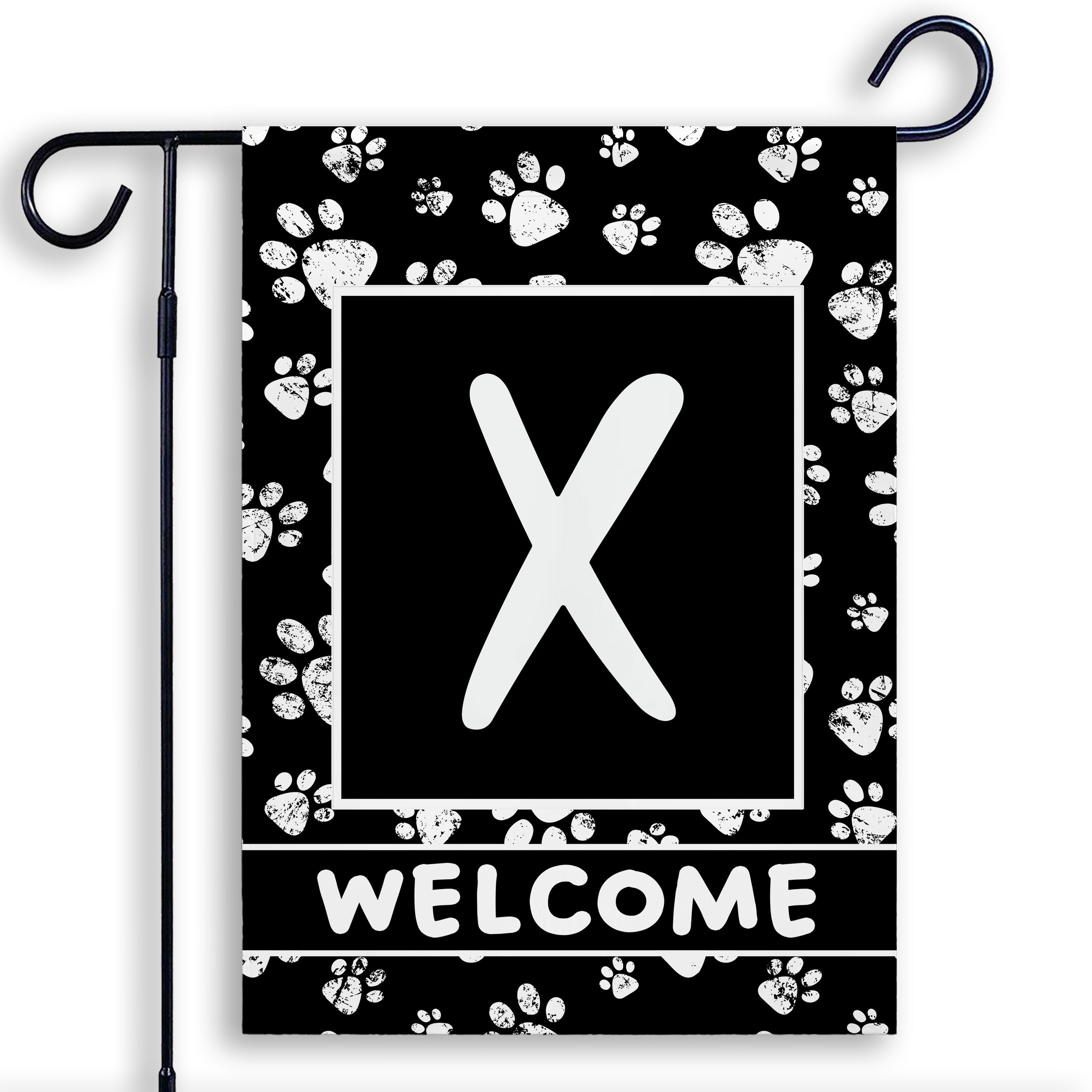 Welcome, Chalk Paws, Monogram, Garden Flag