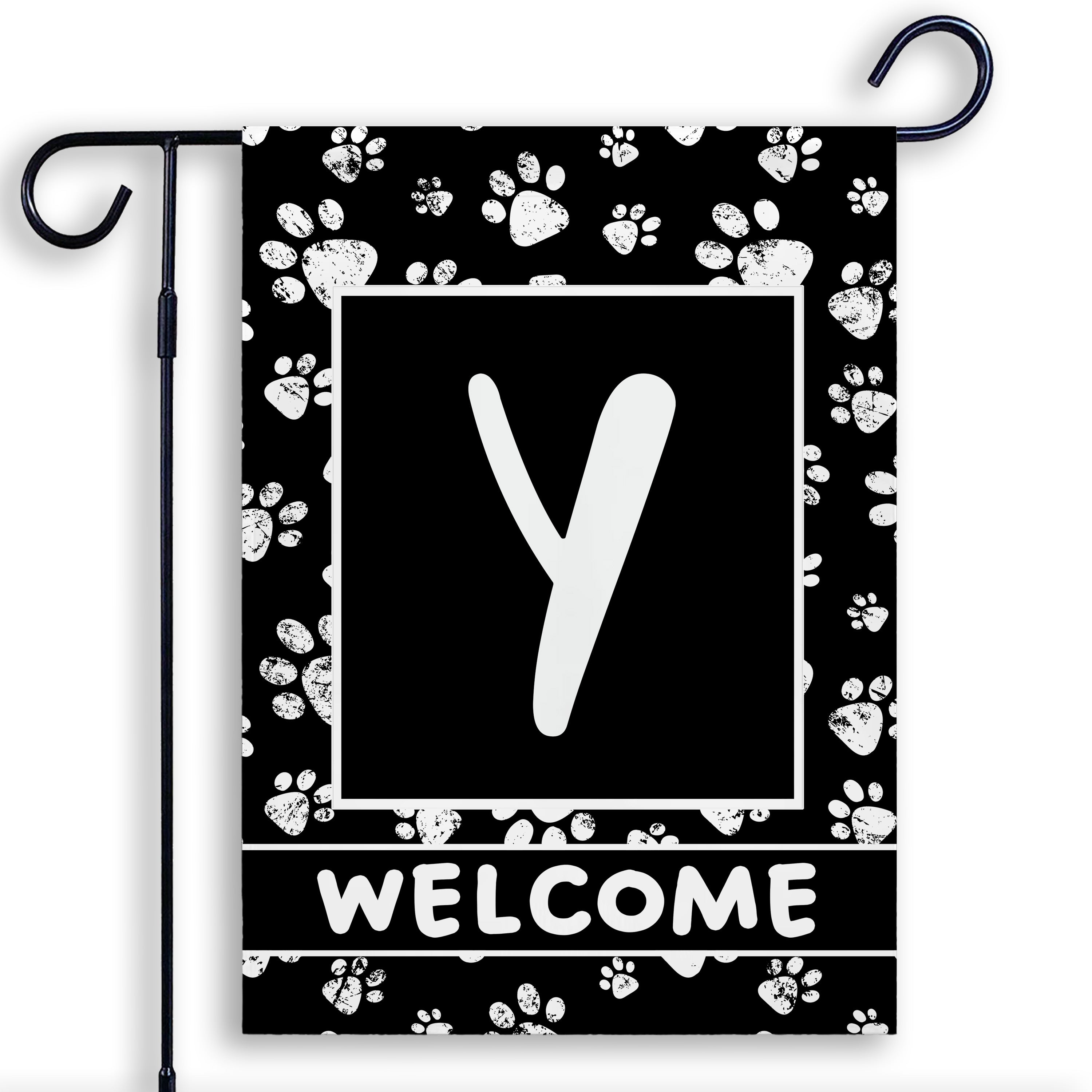 Welcome, Chalk Paws, Monogram, Garden Flag