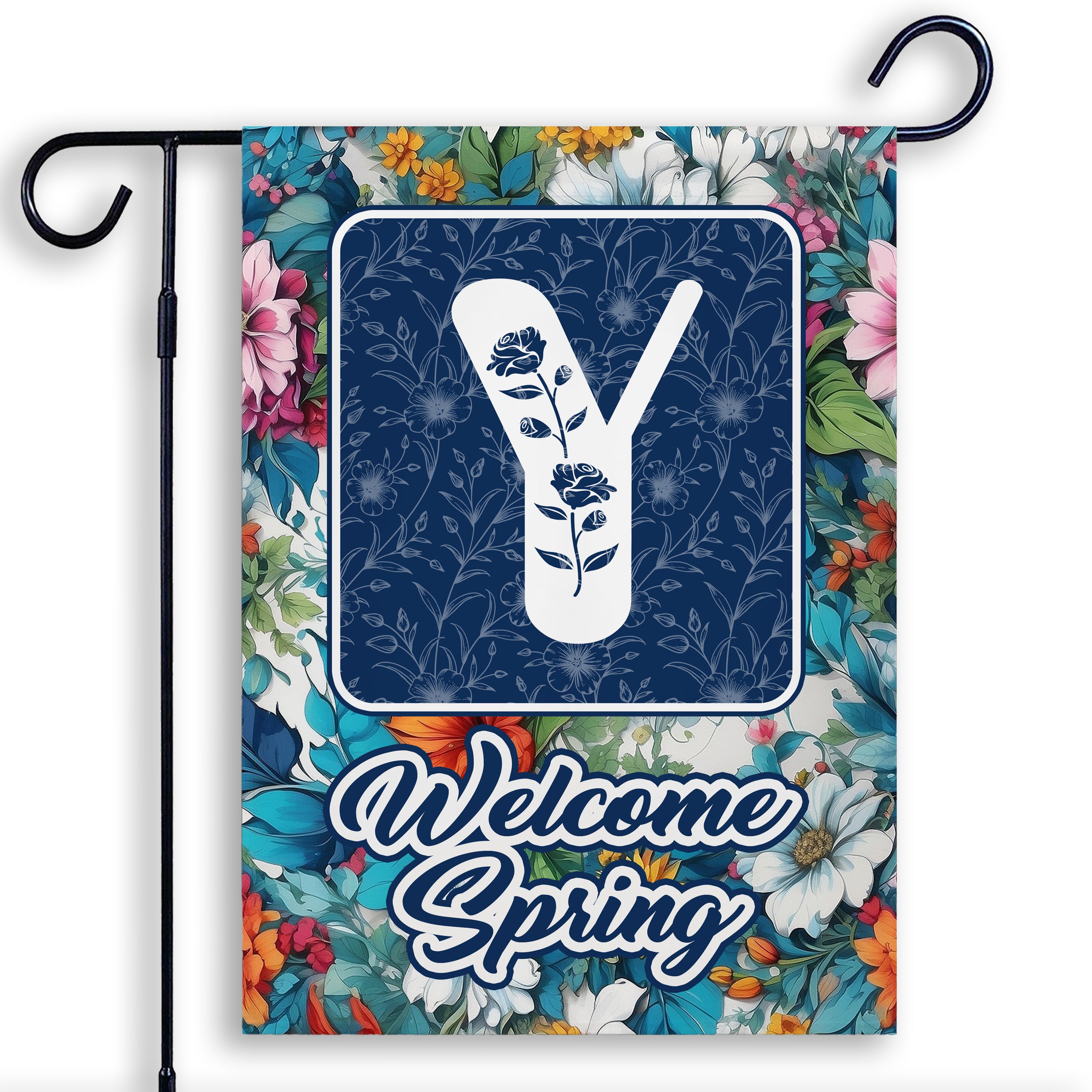 Spring, Welcome Spring,  Monogram, Garden Flag