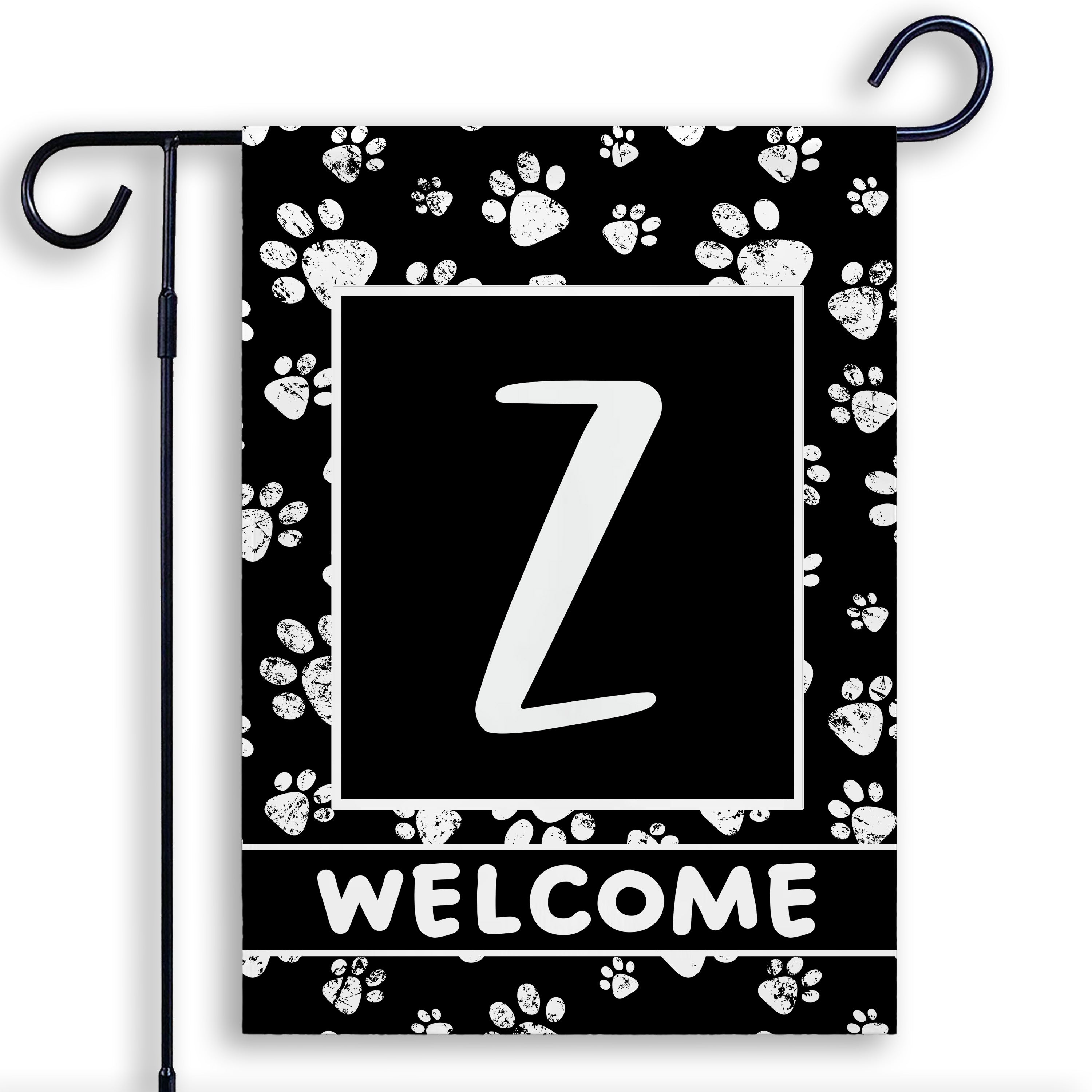 Welcome, Chalk Paws, Monogram, Garden Flag