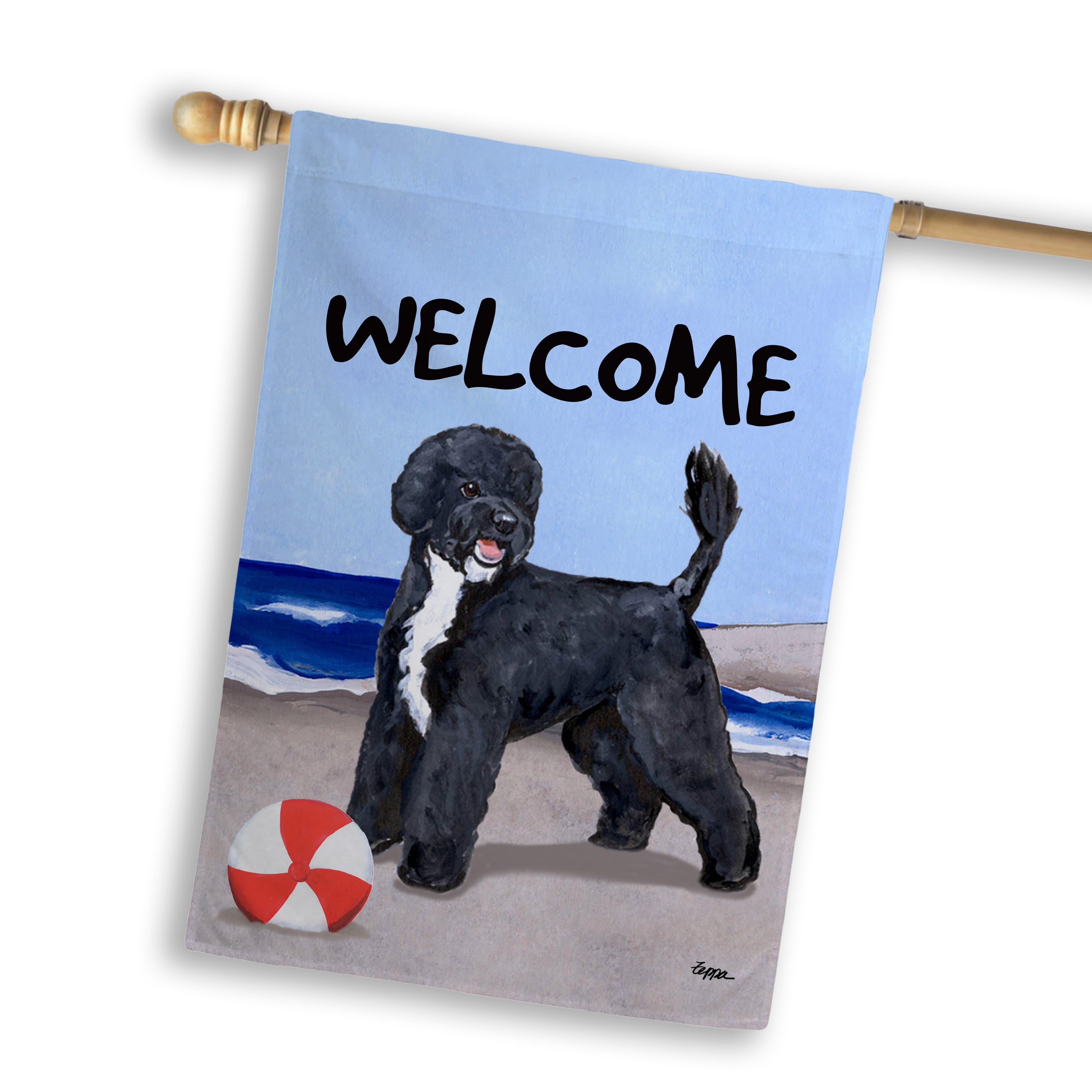 Portuguese Water Dog Black House Flag