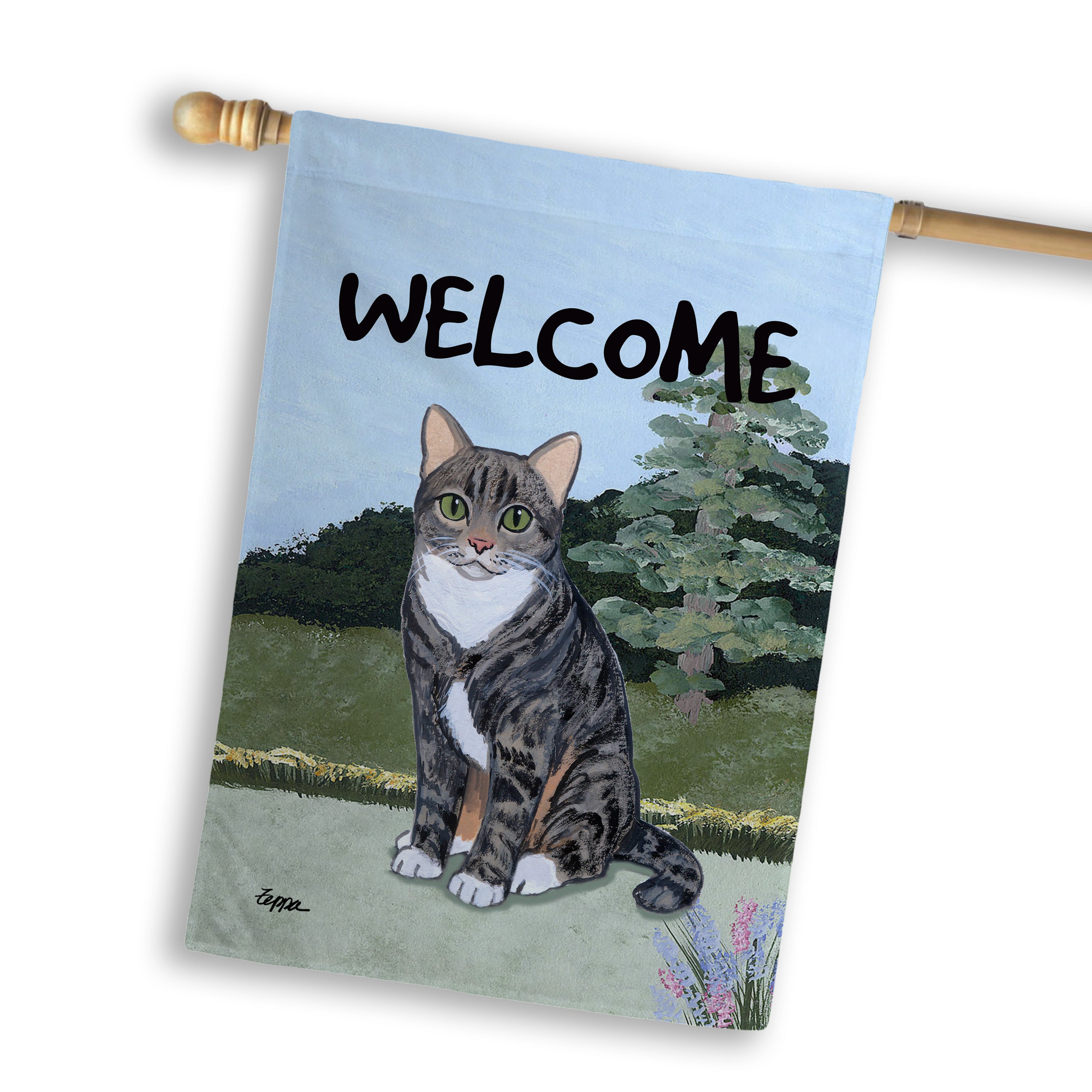 Grey Tabby Cat House Flag