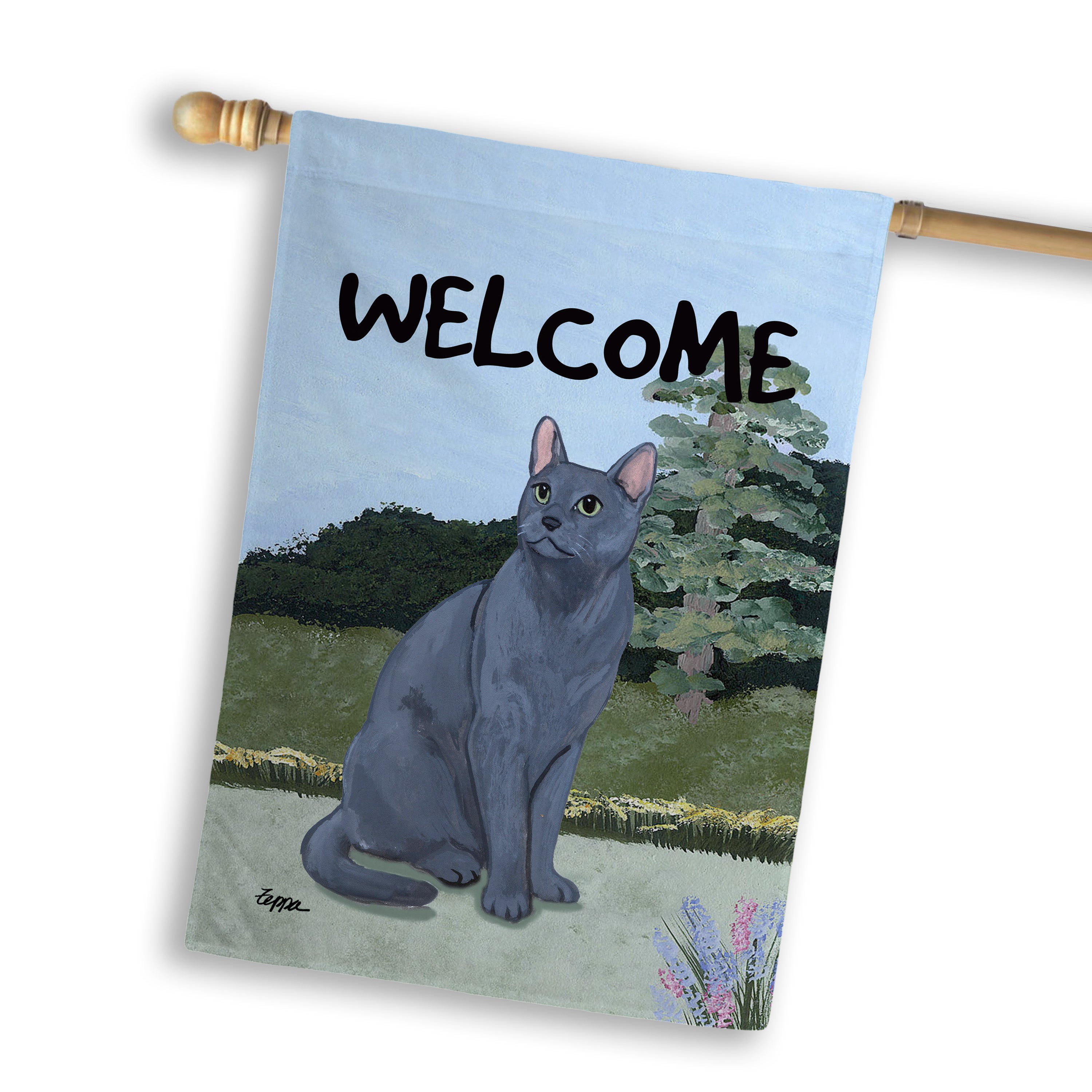 Russian Blue Cat House Flag