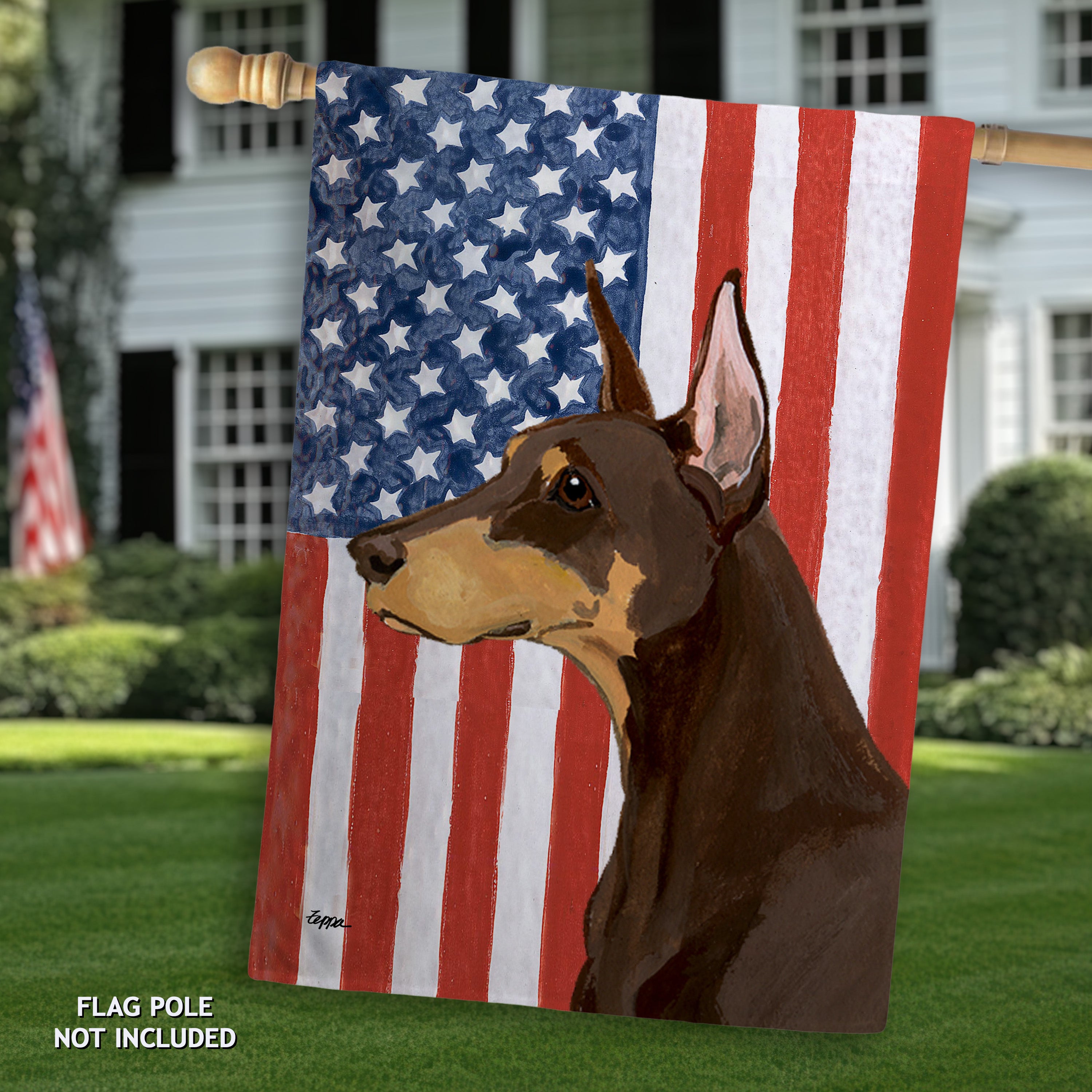 Doberman Pincher Americana House Flag