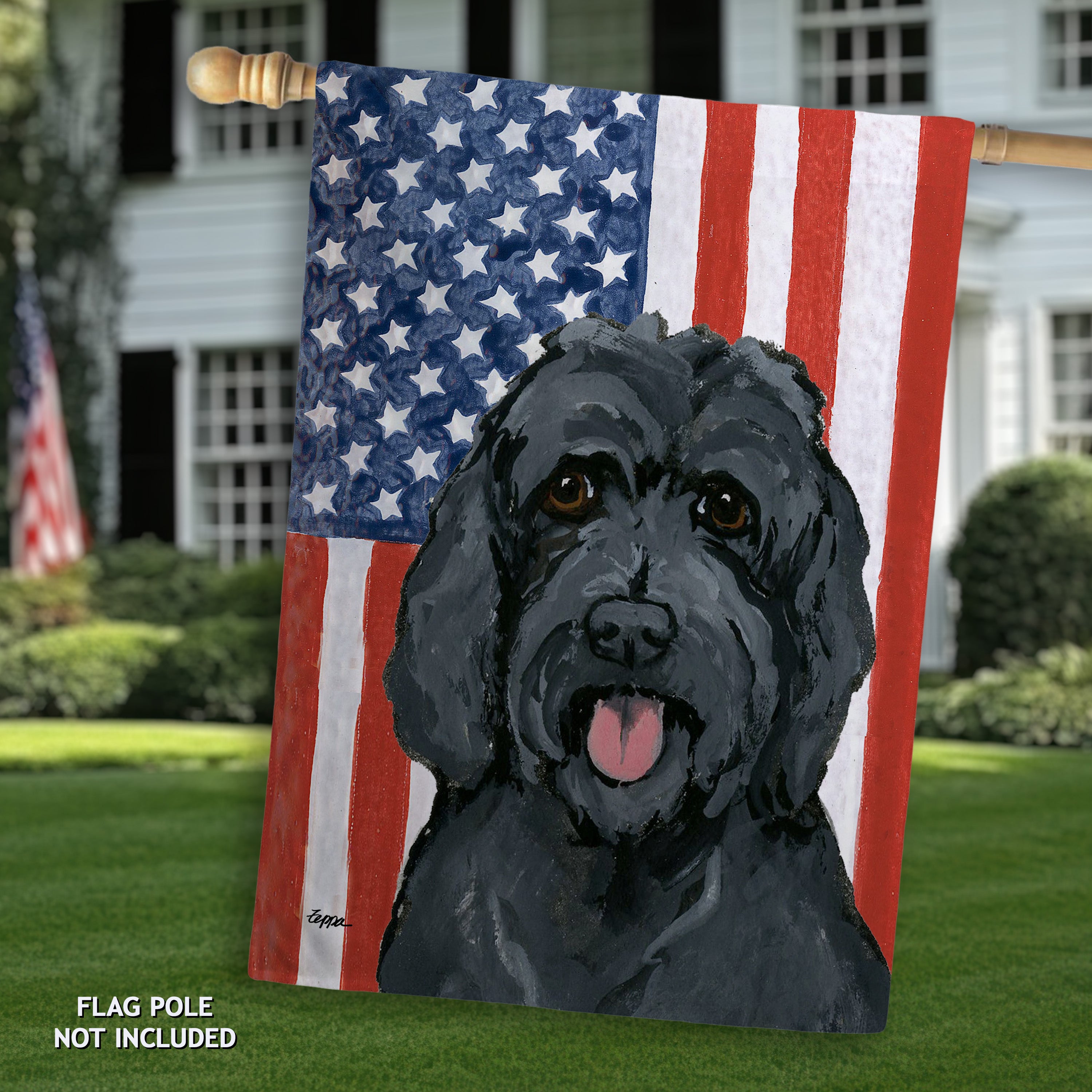 Golden-Labra Doodle Americana House Flag