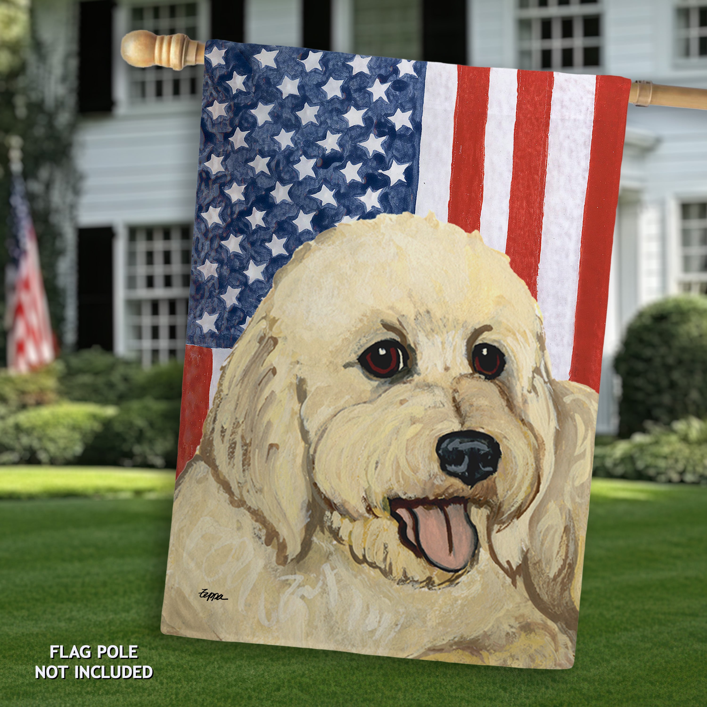 Golden-Labra Doodle Americana House Flag
