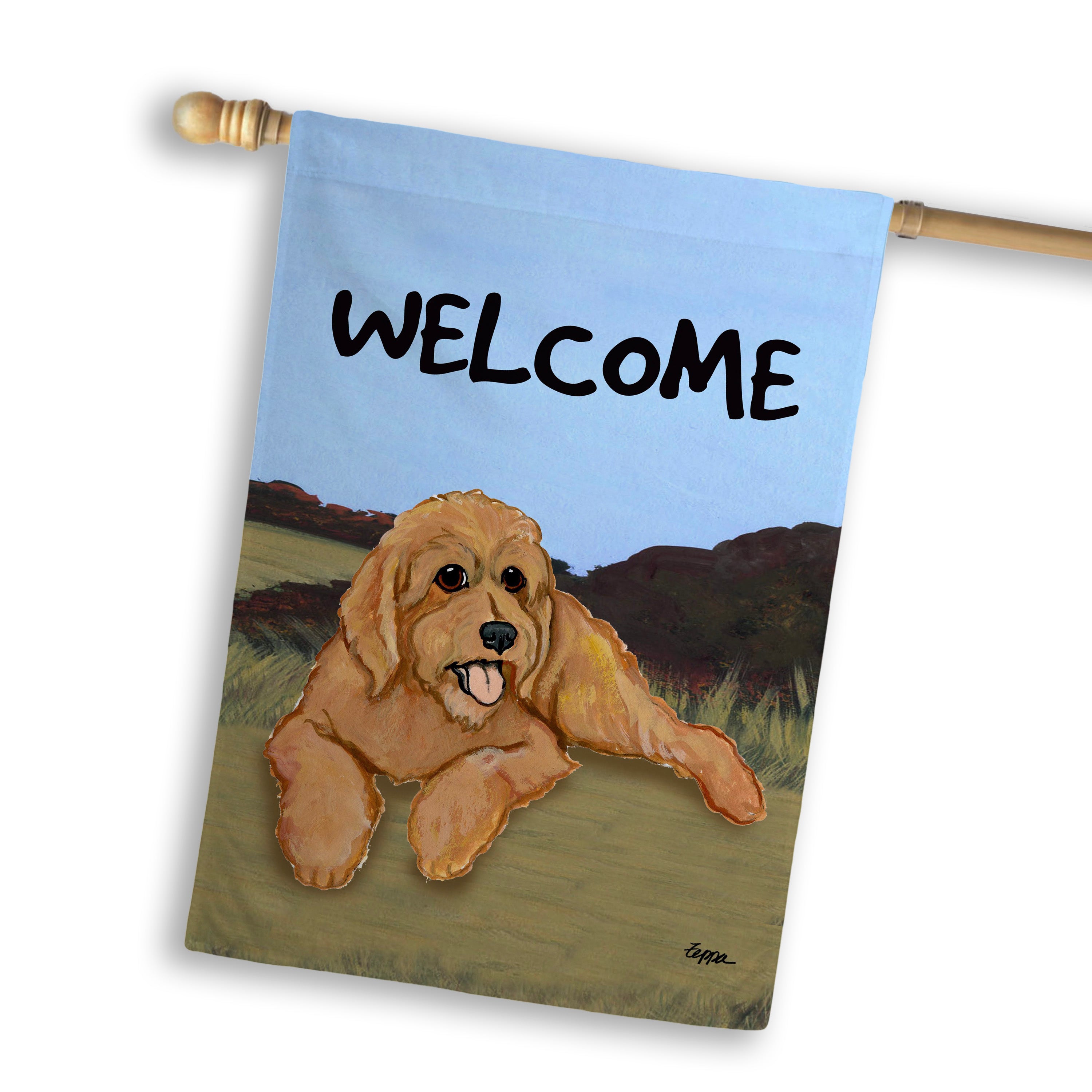 Golden-Labra Doodle House Flag