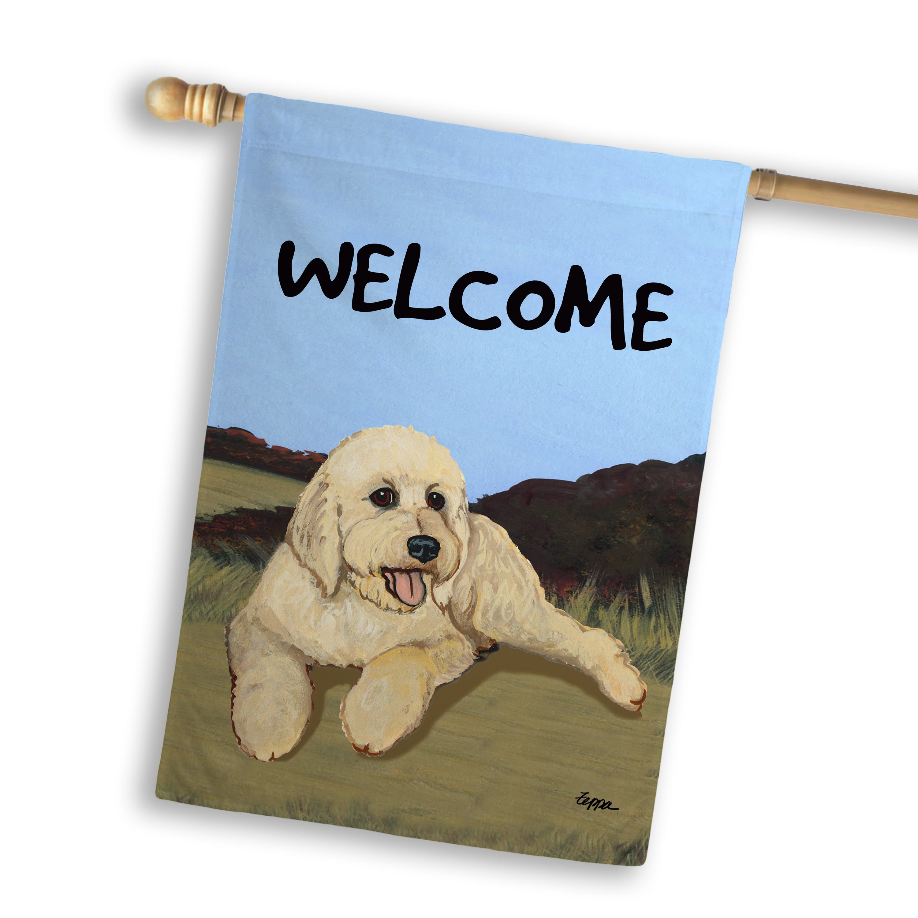 Golden-Labra Doodle House Flag