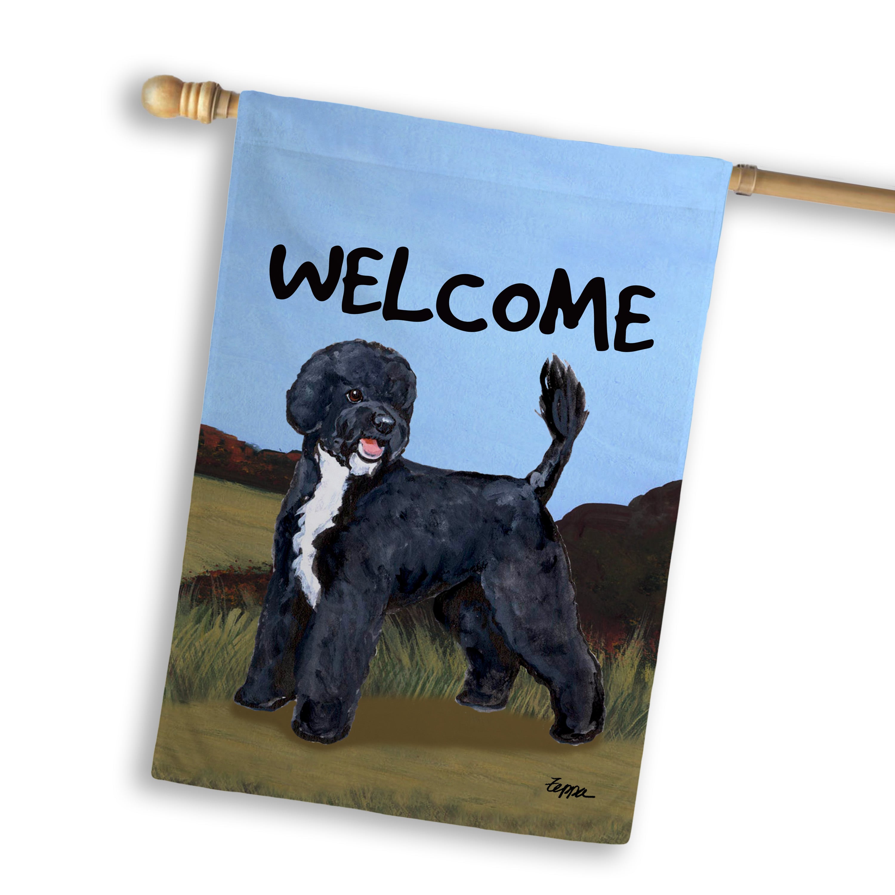 Portuguese Water Dog Black House Flag