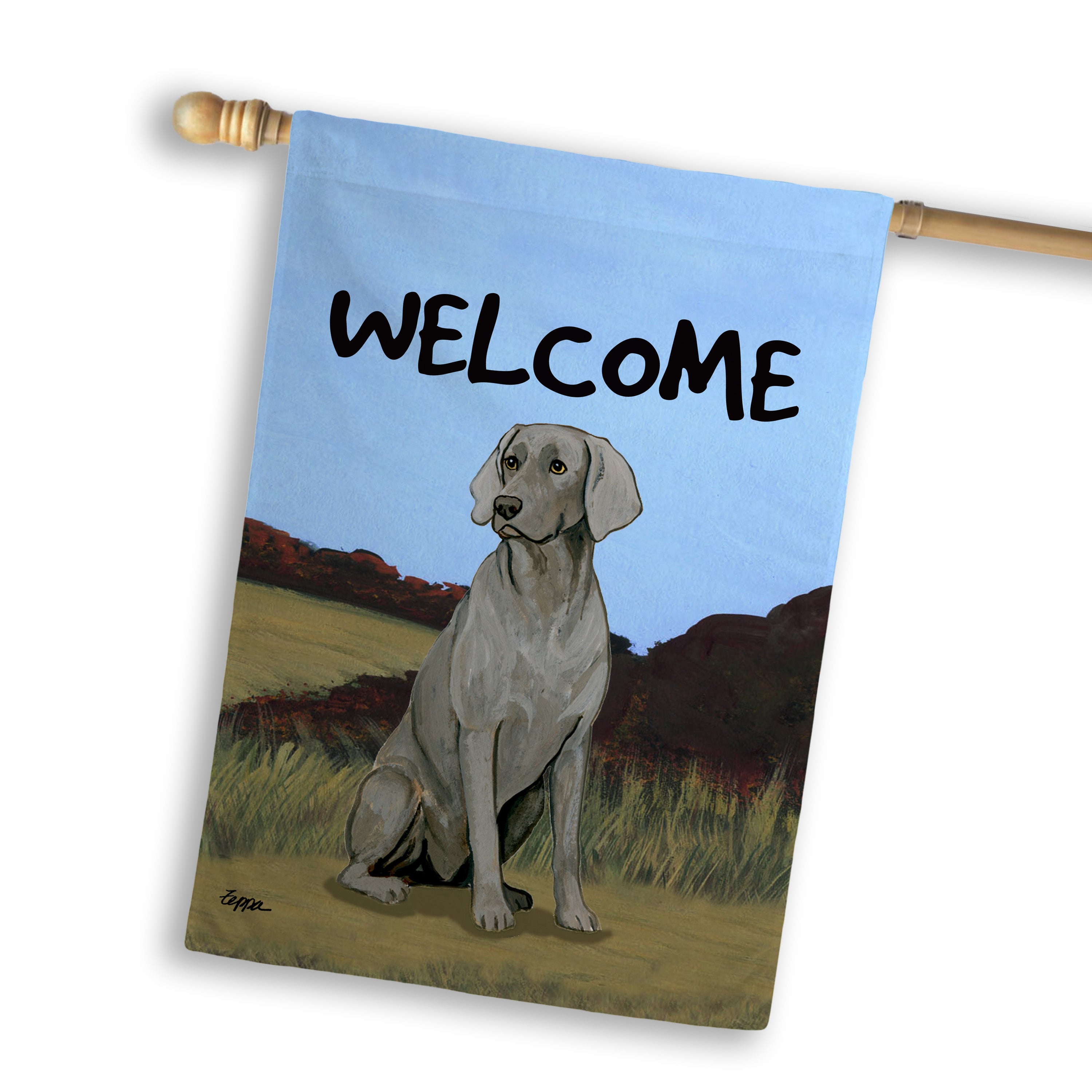 Weimaraner Sitting House Flag