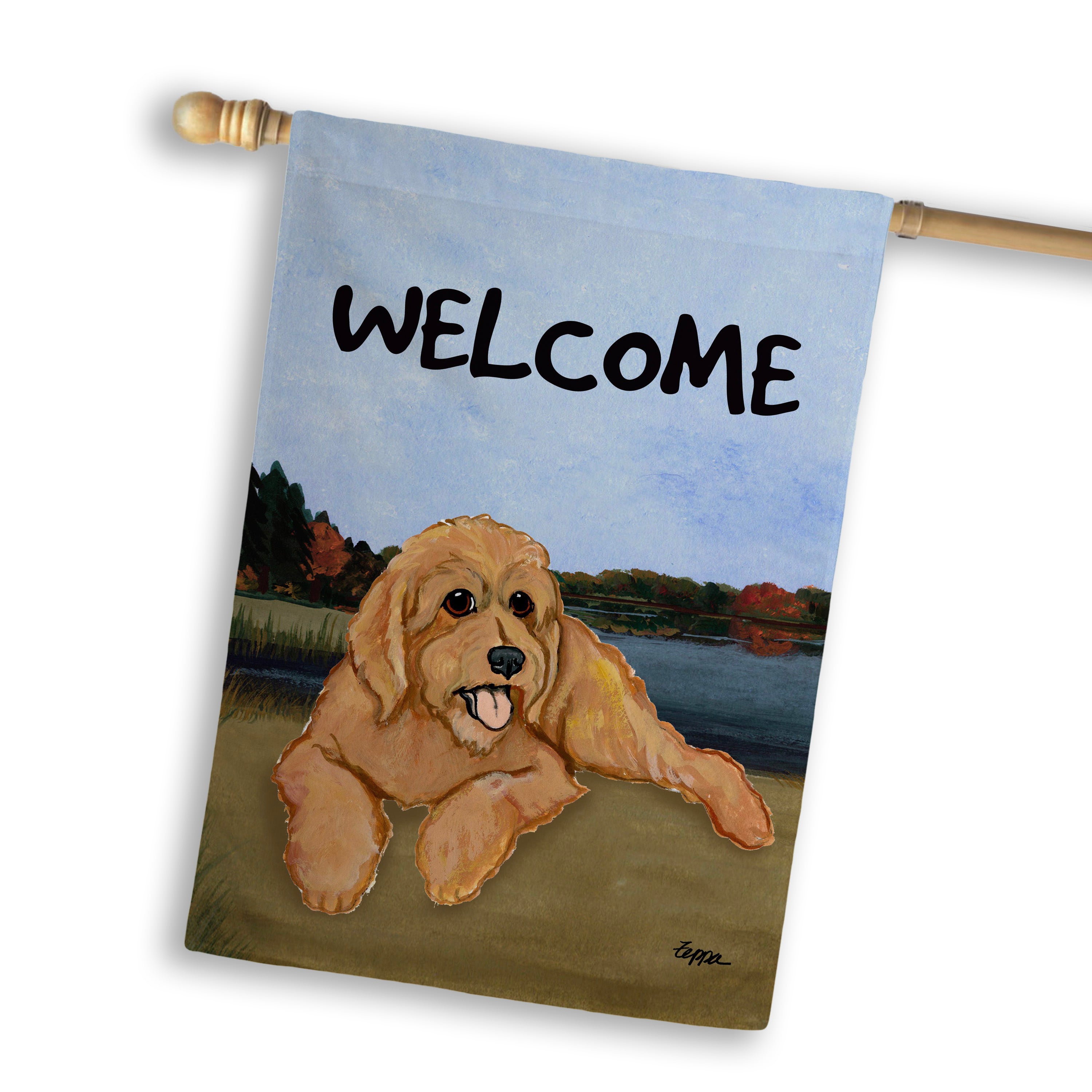 Golden-Labra Doodle House Flag