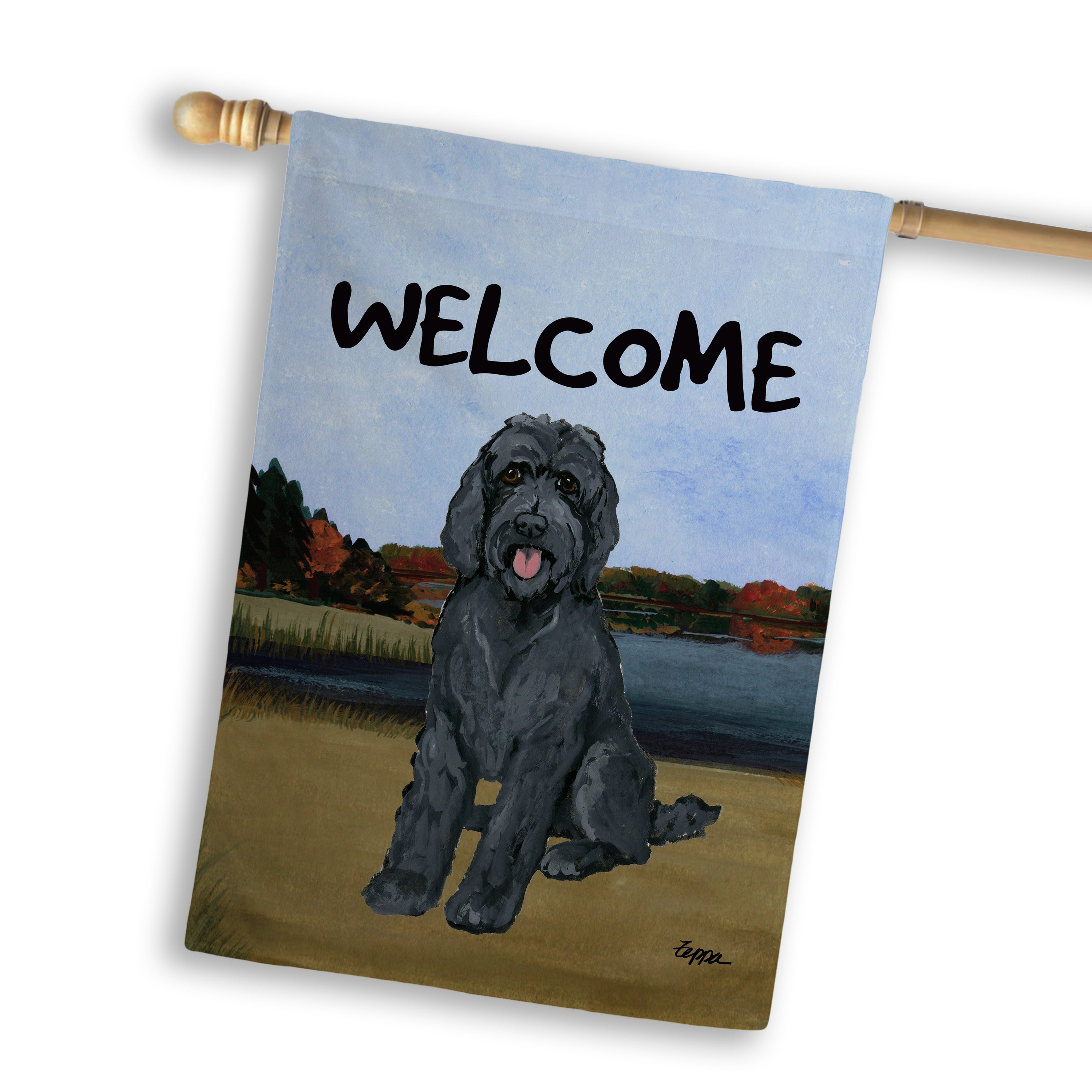 Golden-Labra Doodle House Flag
