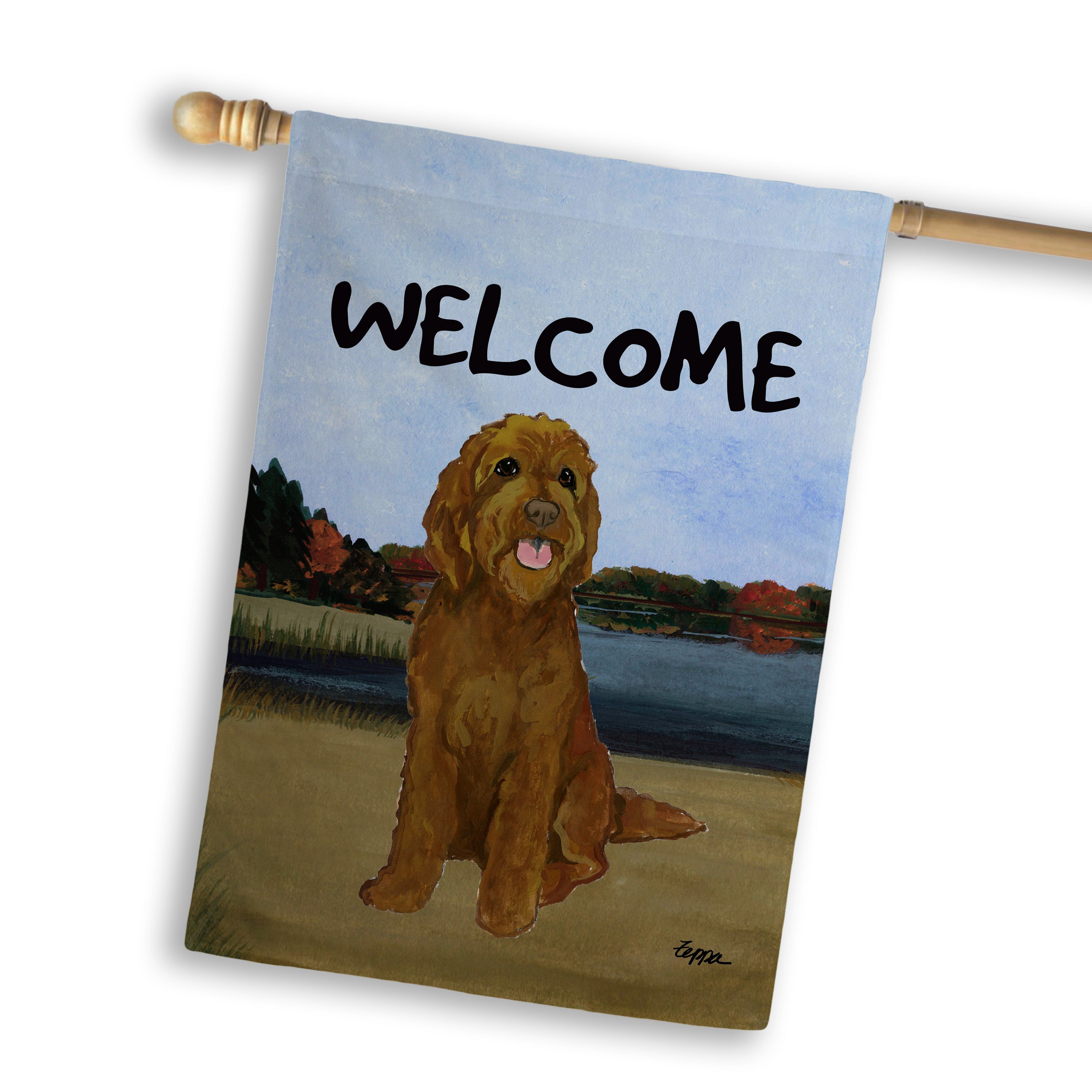 Golden-Labra Doodle House Flag