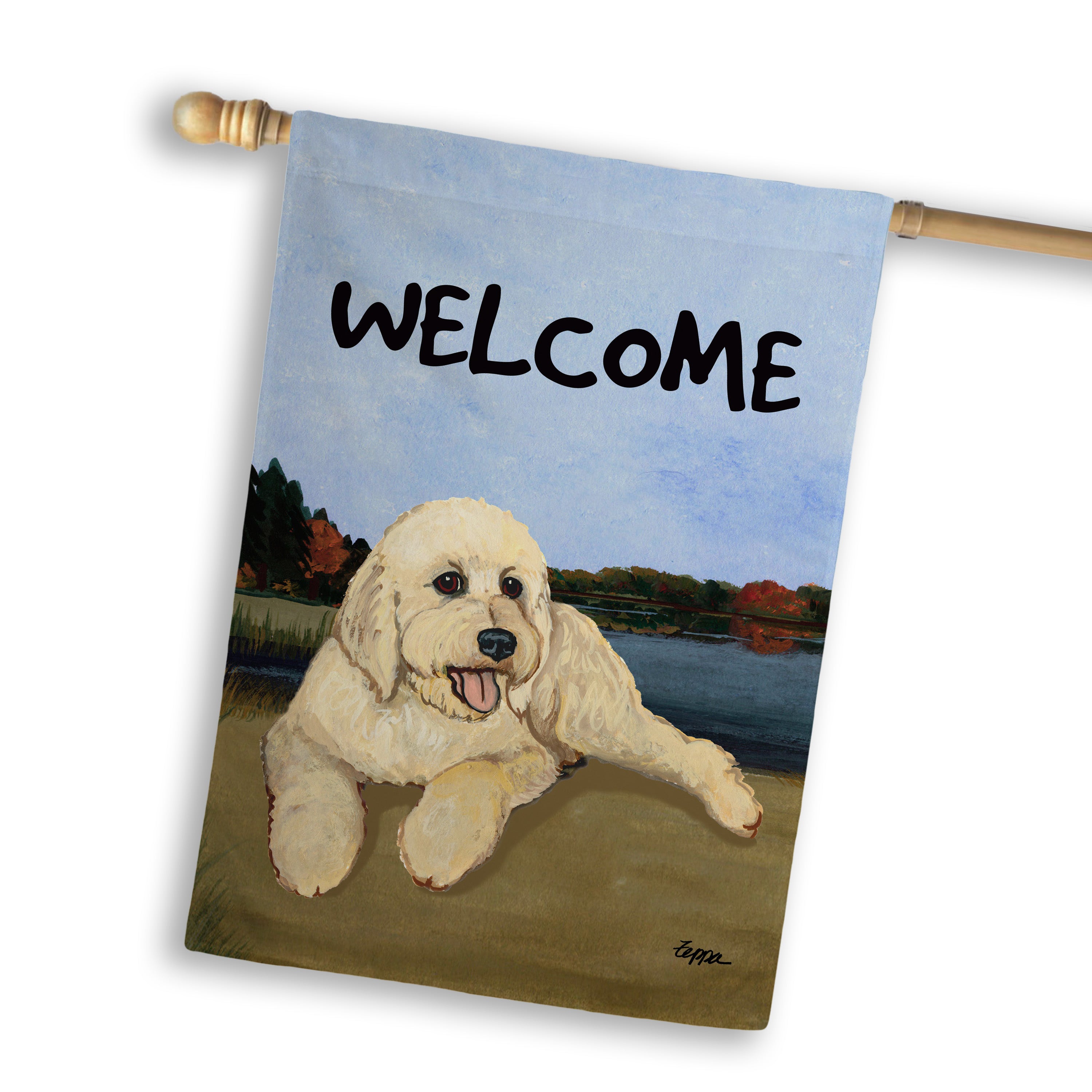 Golden-Labra Doodle House Flag
