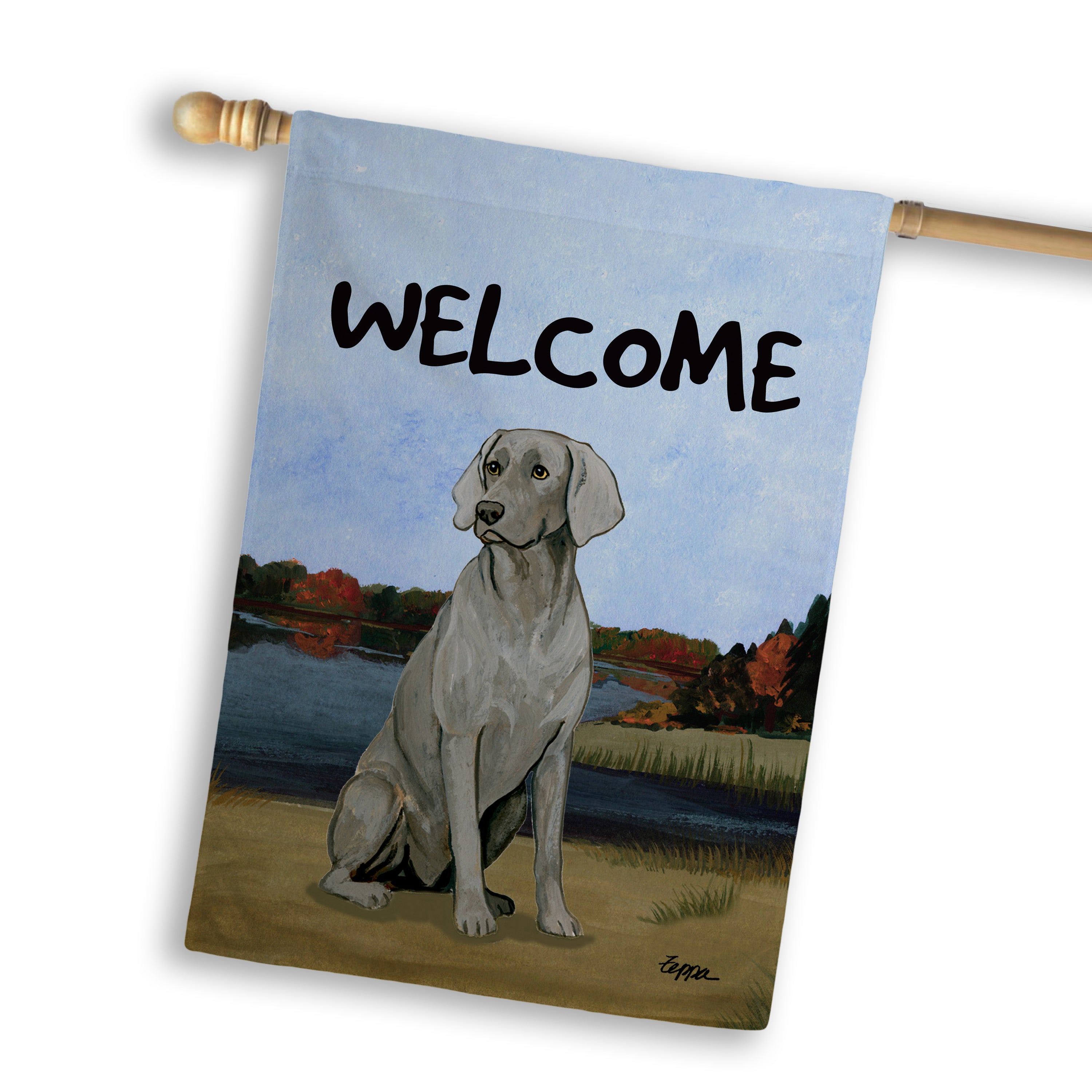 Weimaraner Sitting House Flag