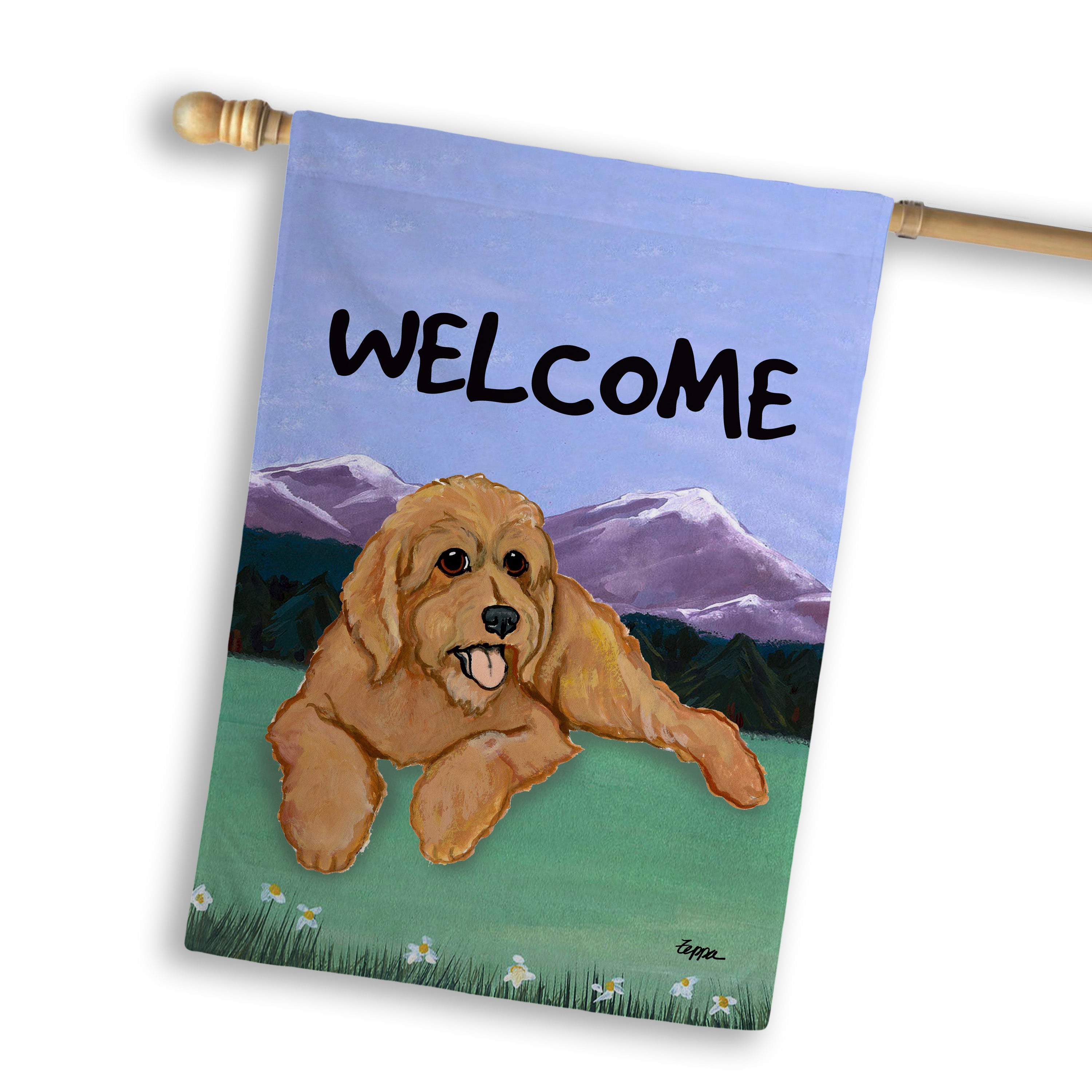 Golden-Labra Doodle House Flag