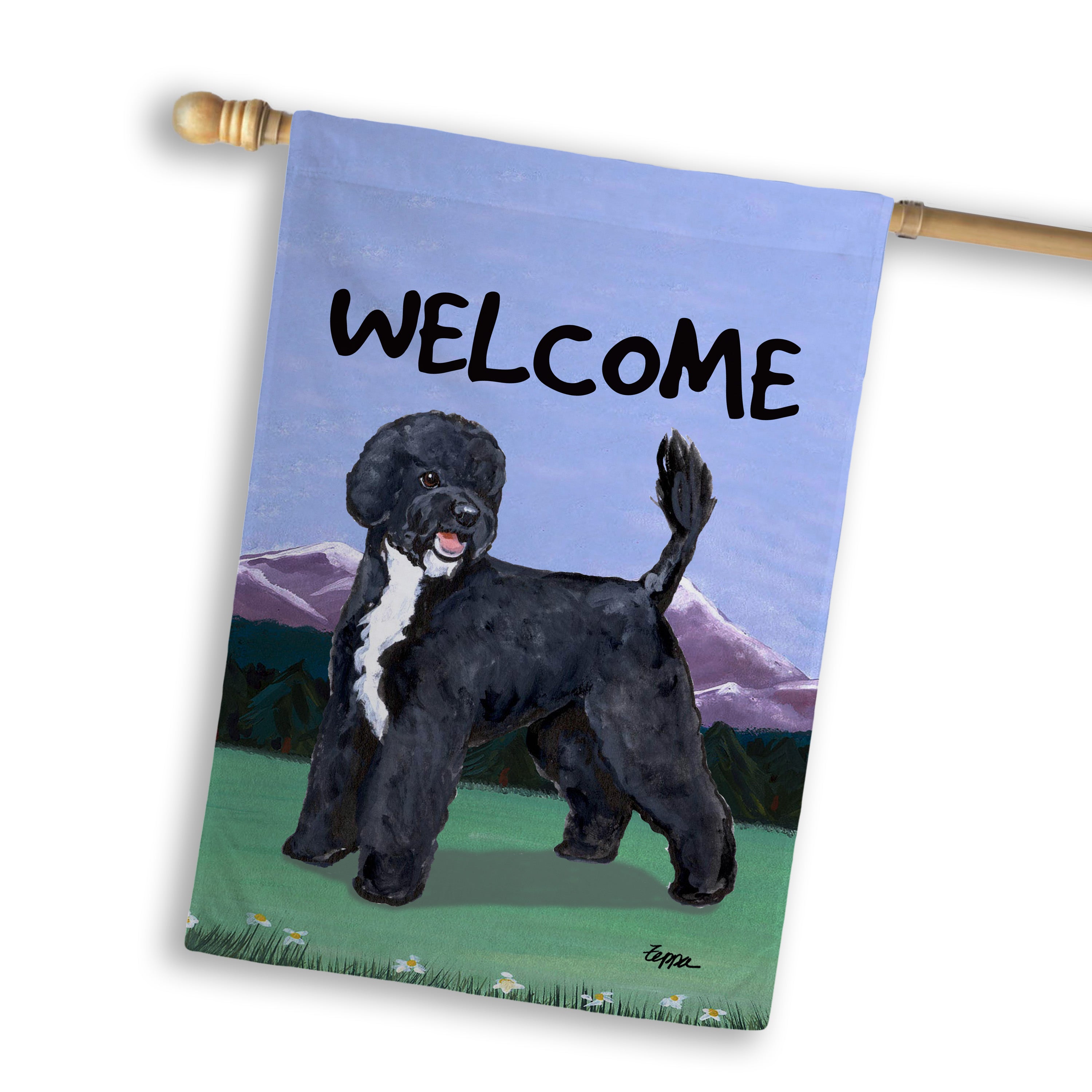 Portuguese Water Dog Black House Flag